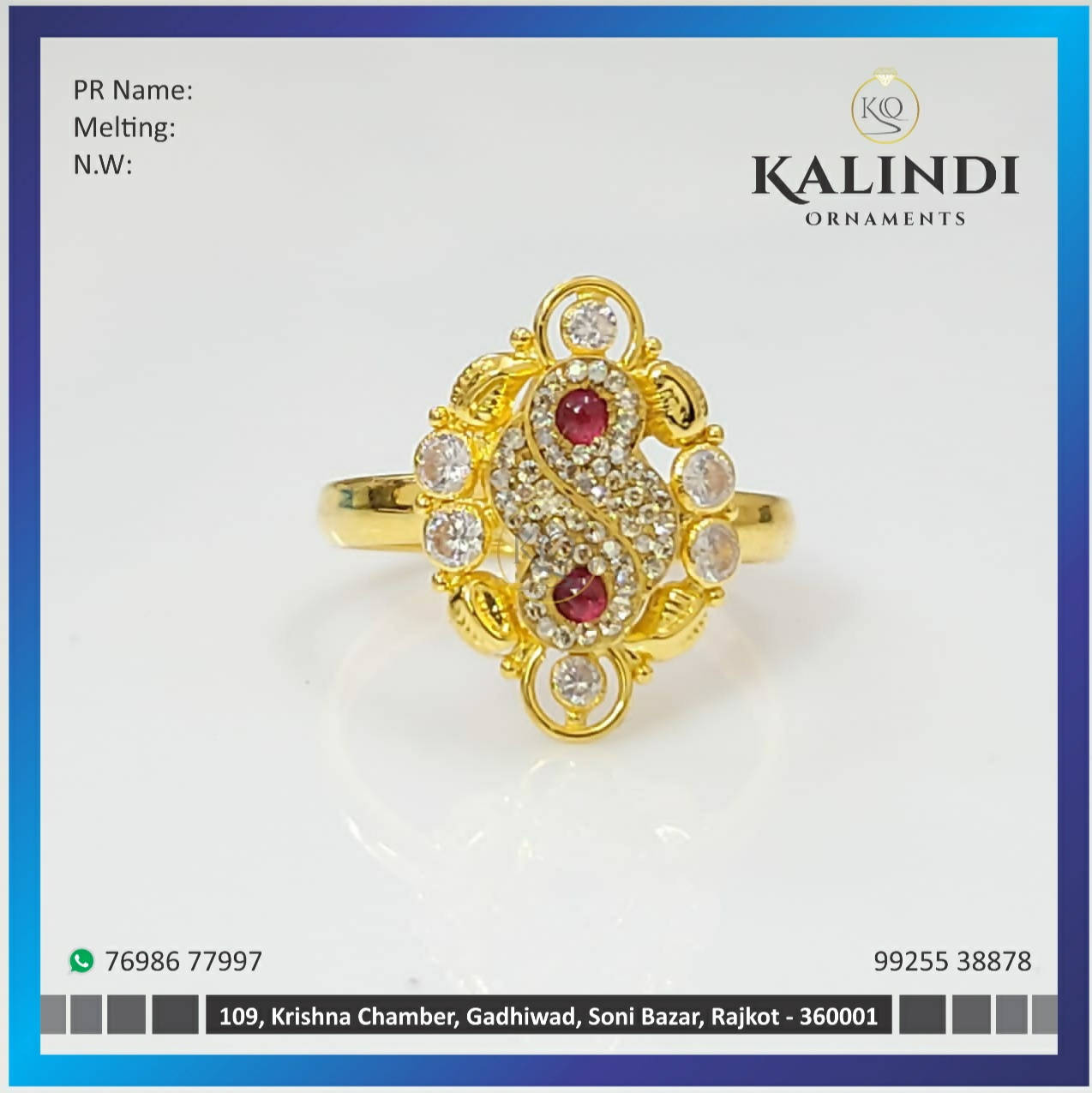 Light Weight Gold Stone Ladies Ring Sarafa Bazar India