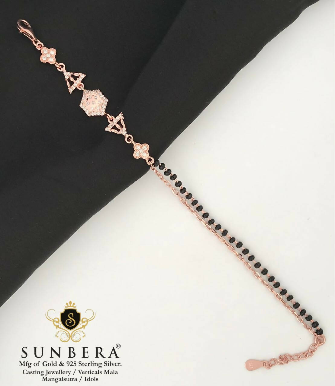 925 Silver Rose Gold Mangalsutra Bracelet Sarafa Bazar India