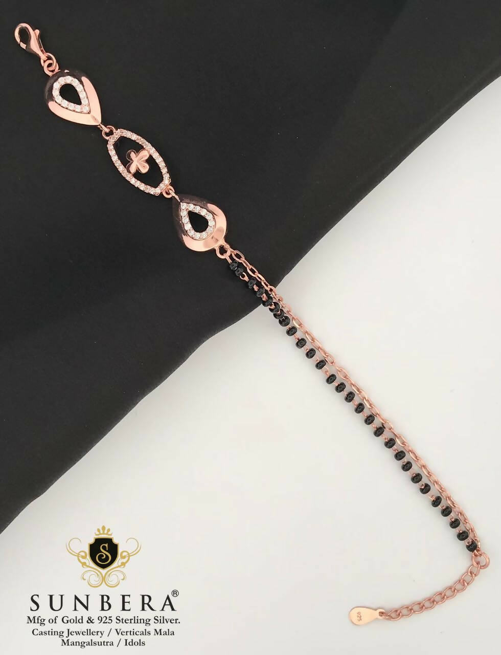 925 Silver Rose Gold Mangalsutra Bracelet Sarafa Bazar India