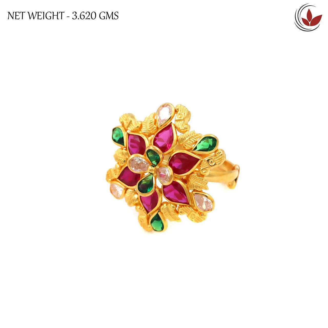 Light Weight Gold Stone Ladies Ring Sarafa Bazar India