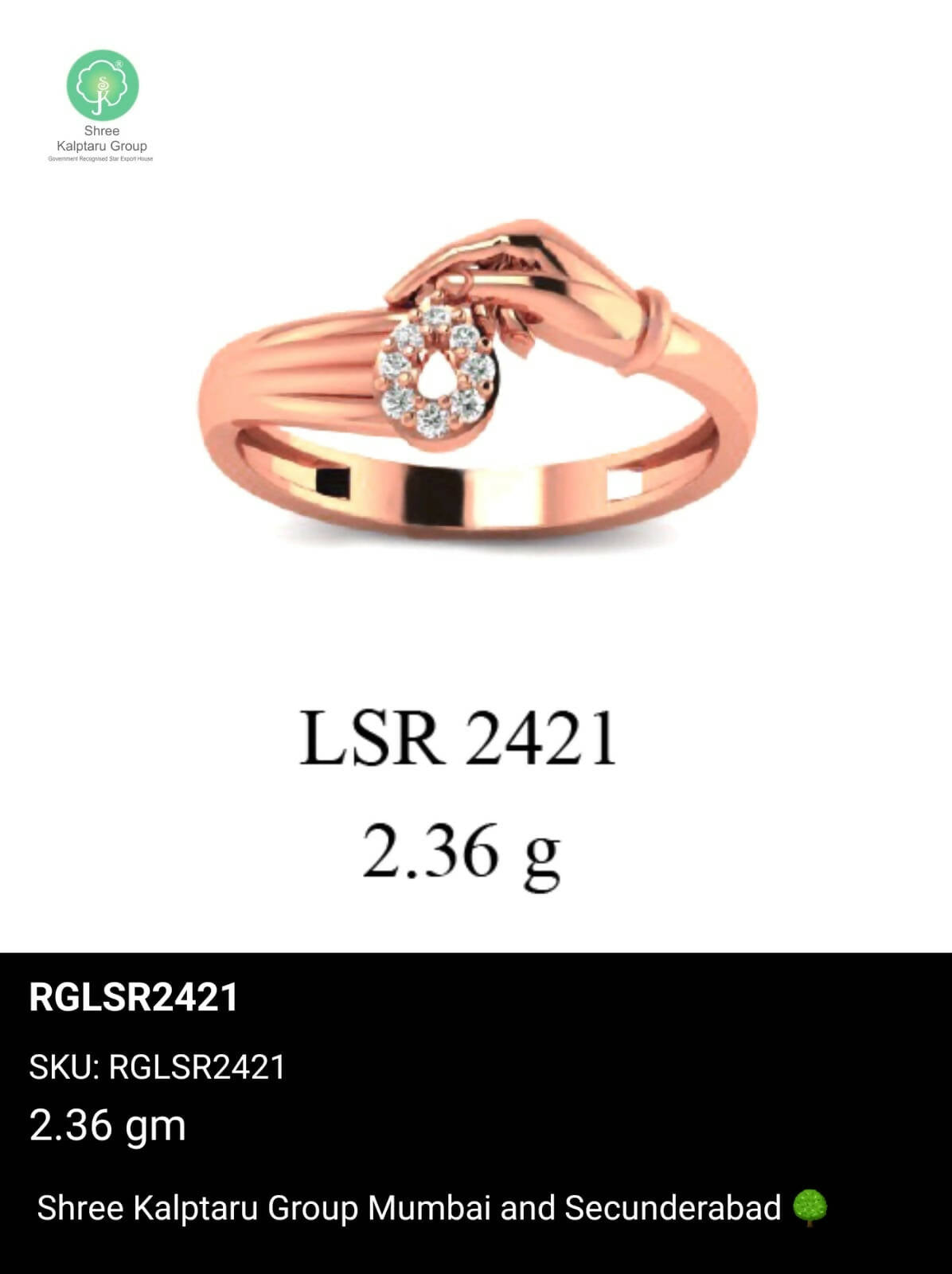 Light weight Rose Gold Ladies Rings Sarafa Bazar India