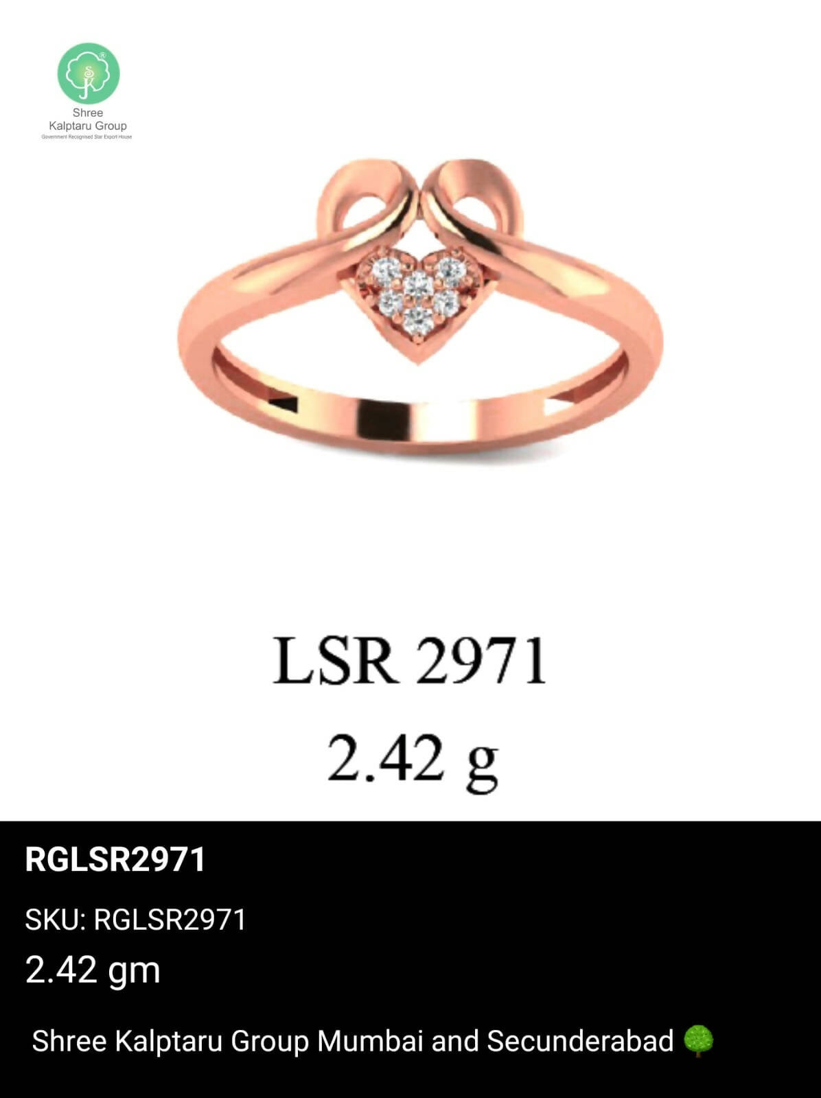 Light weight Rose Gold Ladies Rings Sarafa Bazar India