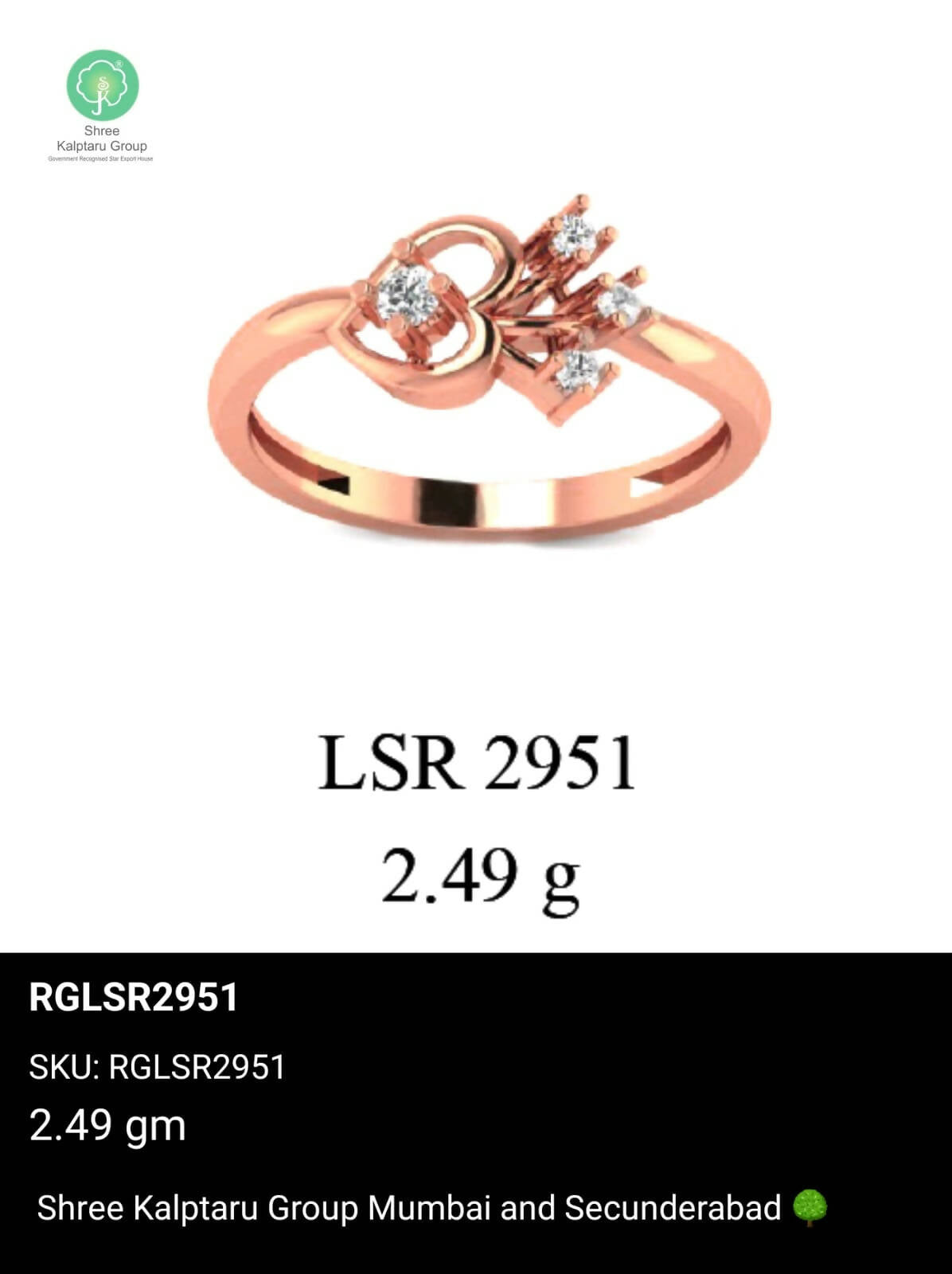 Light weight Rose Gold Ladies Rings Sarafa Bazar India