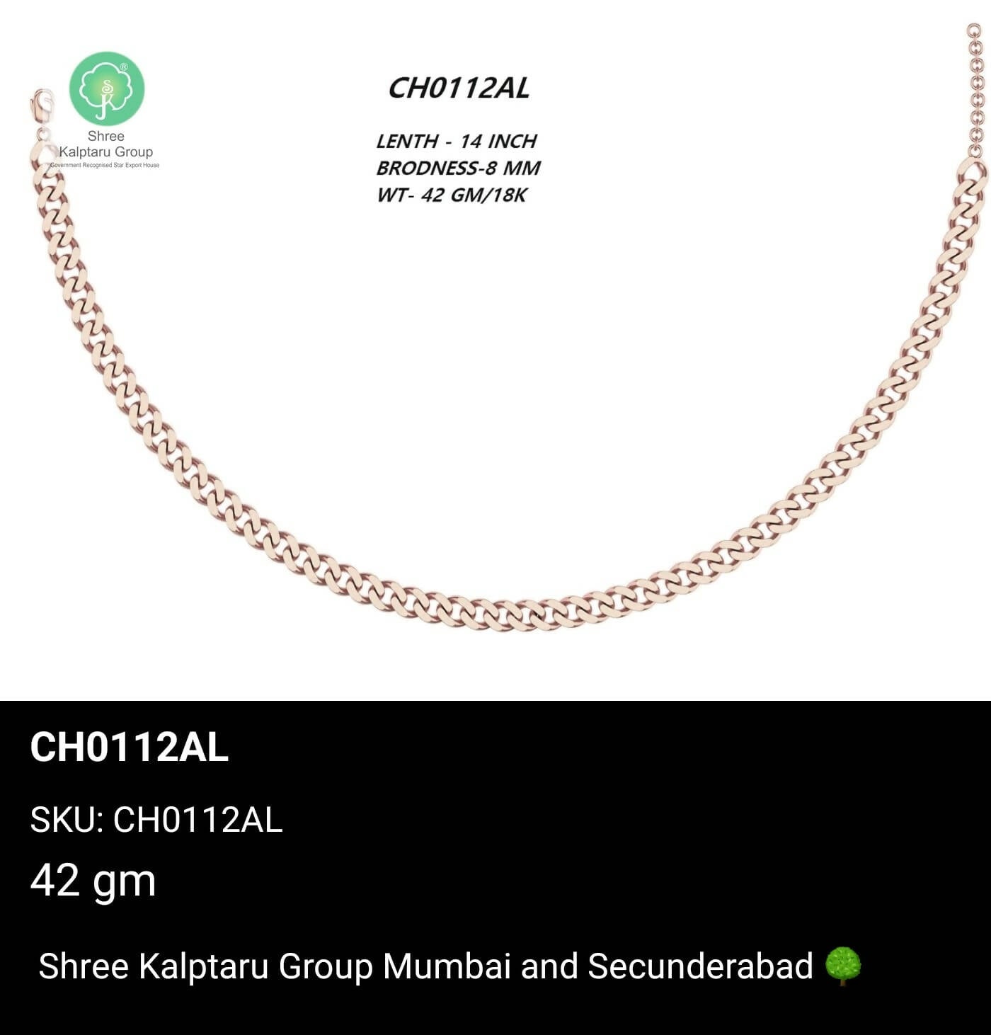 Rose Gold Gents Chain Sarafa Bazar India