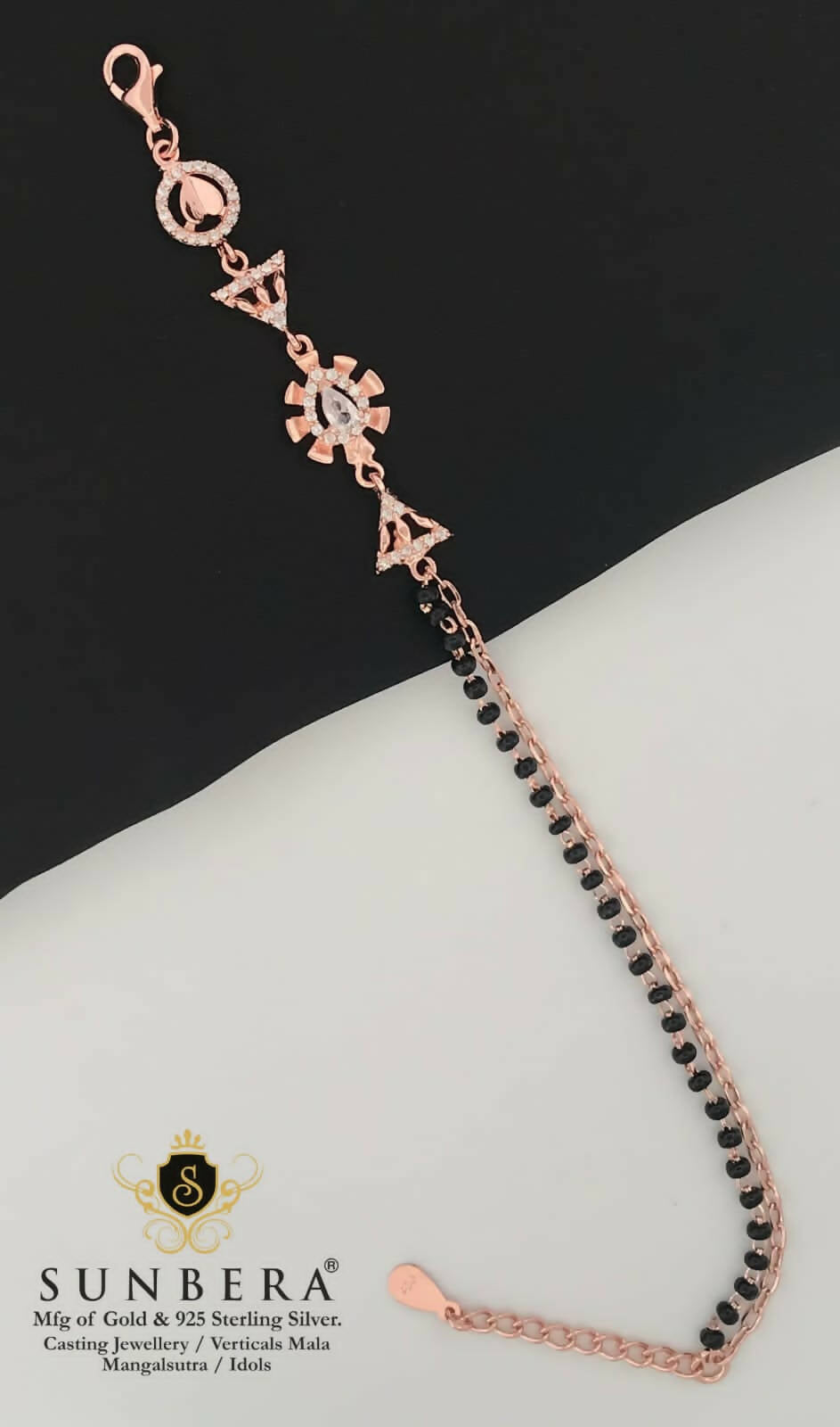 925 Silver Rose Gold Mangalsutra Bracelet Sarafa Bazar India