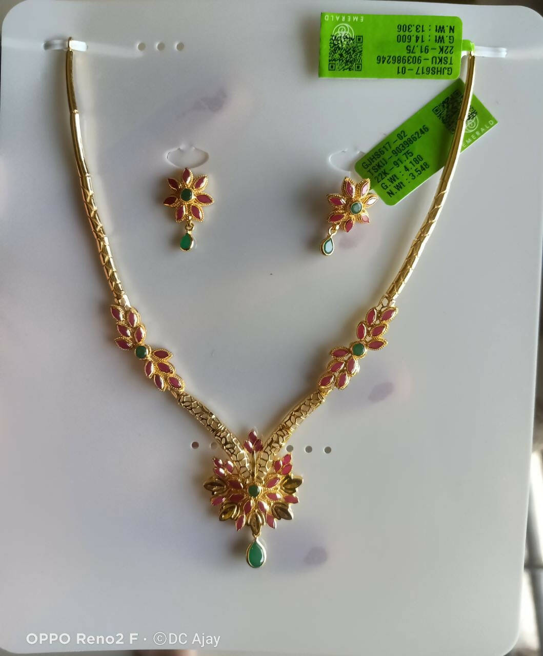 Exclusive 22Kt Emerald Gemstone Necklace Sarafa Bazar India