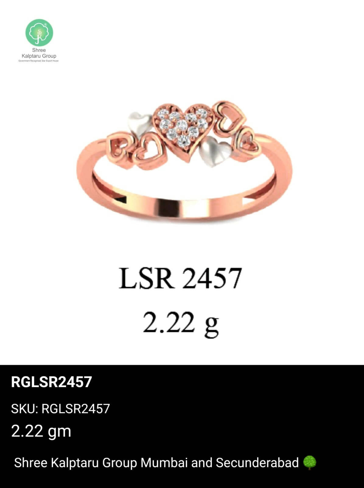 Light weight Rose Gold Ladies Rings Sarafa Bazar India