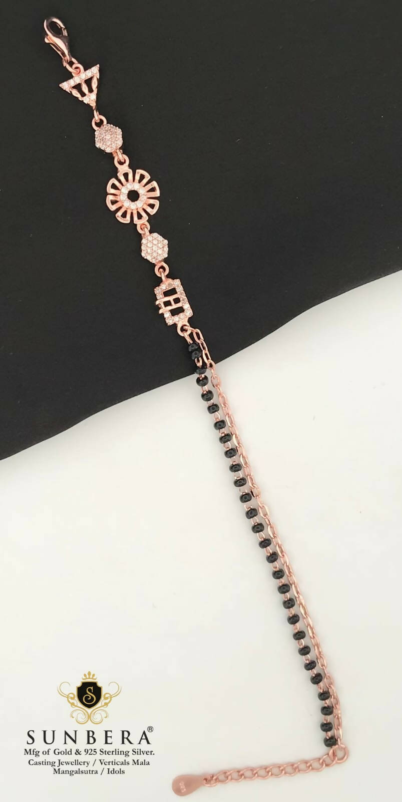 925 Silver Rose Gold Mangalsutra Bracelet Sarafa Bazar India