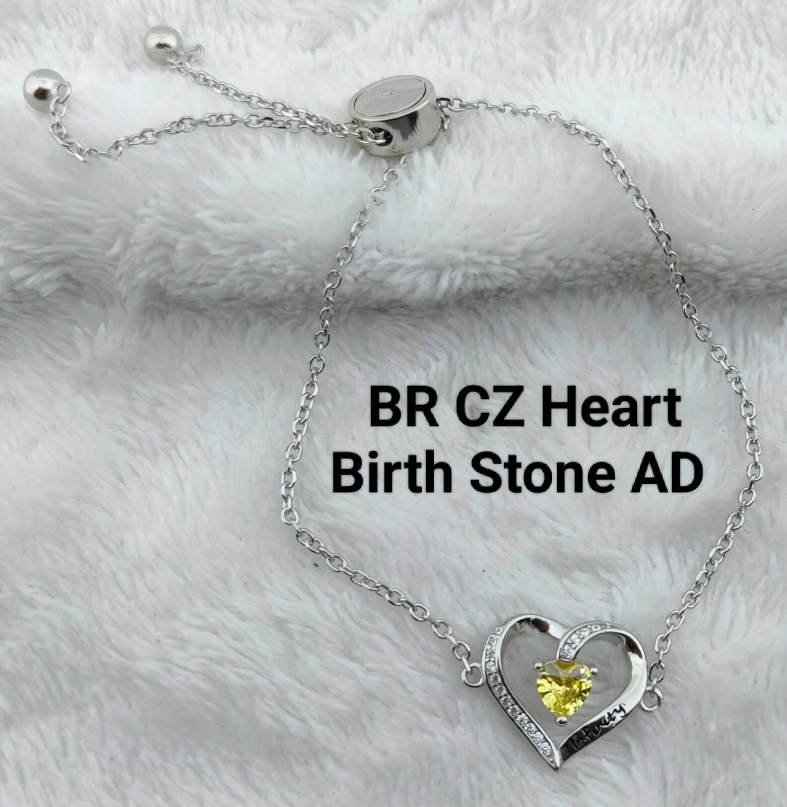 925 Silver CZ Heart Birth Stone AD Bracelet Sarafa Bazar India