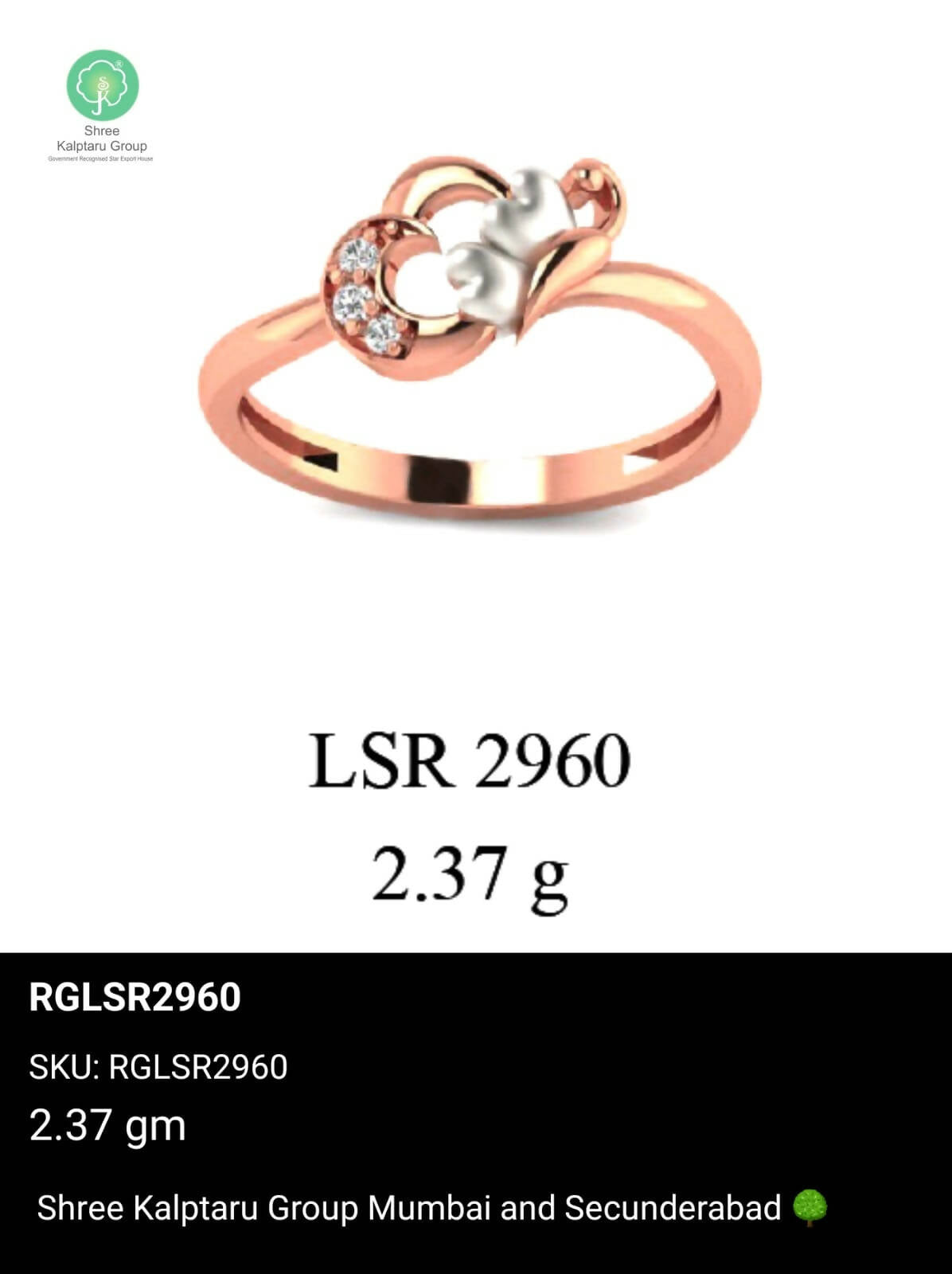 Light weight Rose Gold Ladies Rings Sarafa Bazar India