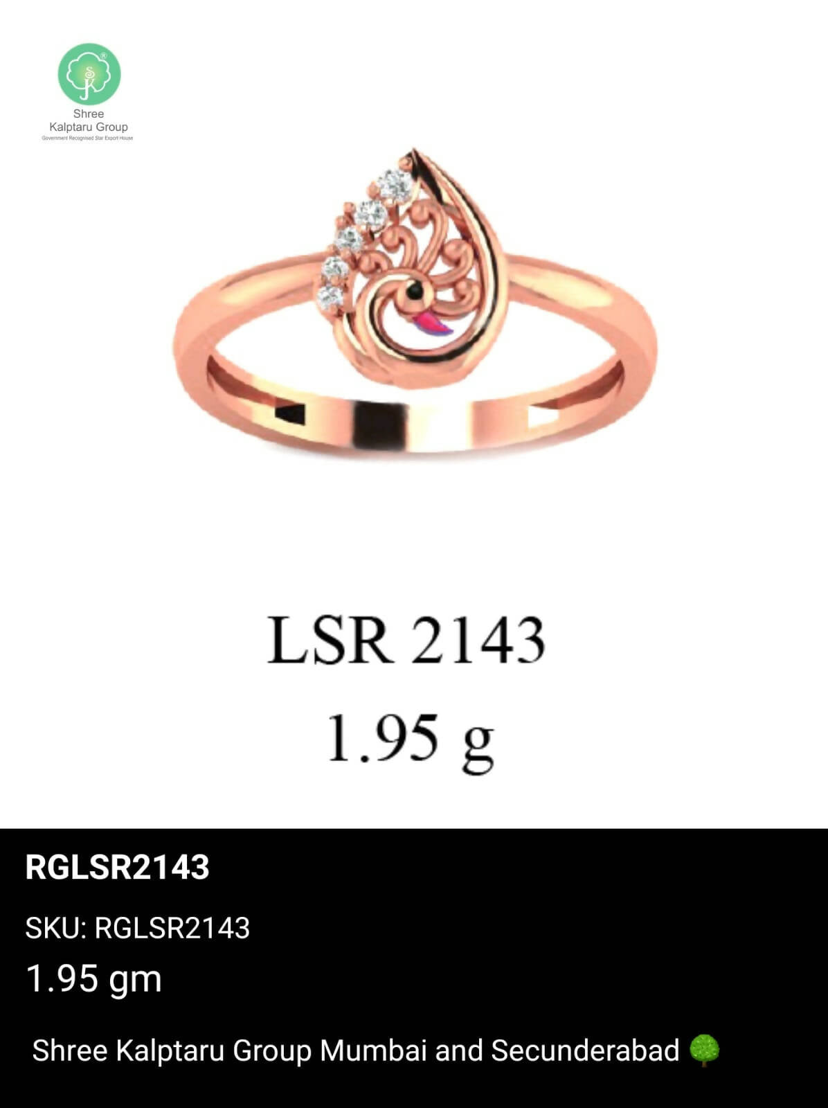 Light weight Rose Gold Ladies Rings Sarafa Bazar India