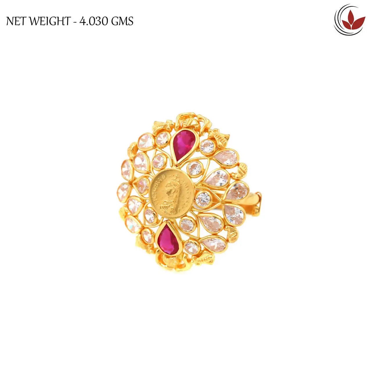 Light Weight Gold Stone Ladies Ring Sarafa Bazar India