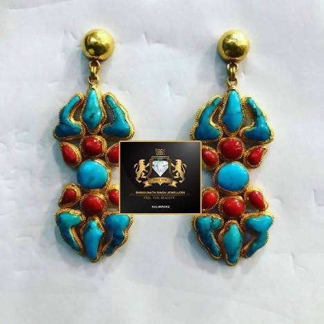 Tibetan 24k Gold Earring with Precious Stones Sarafa Bazar