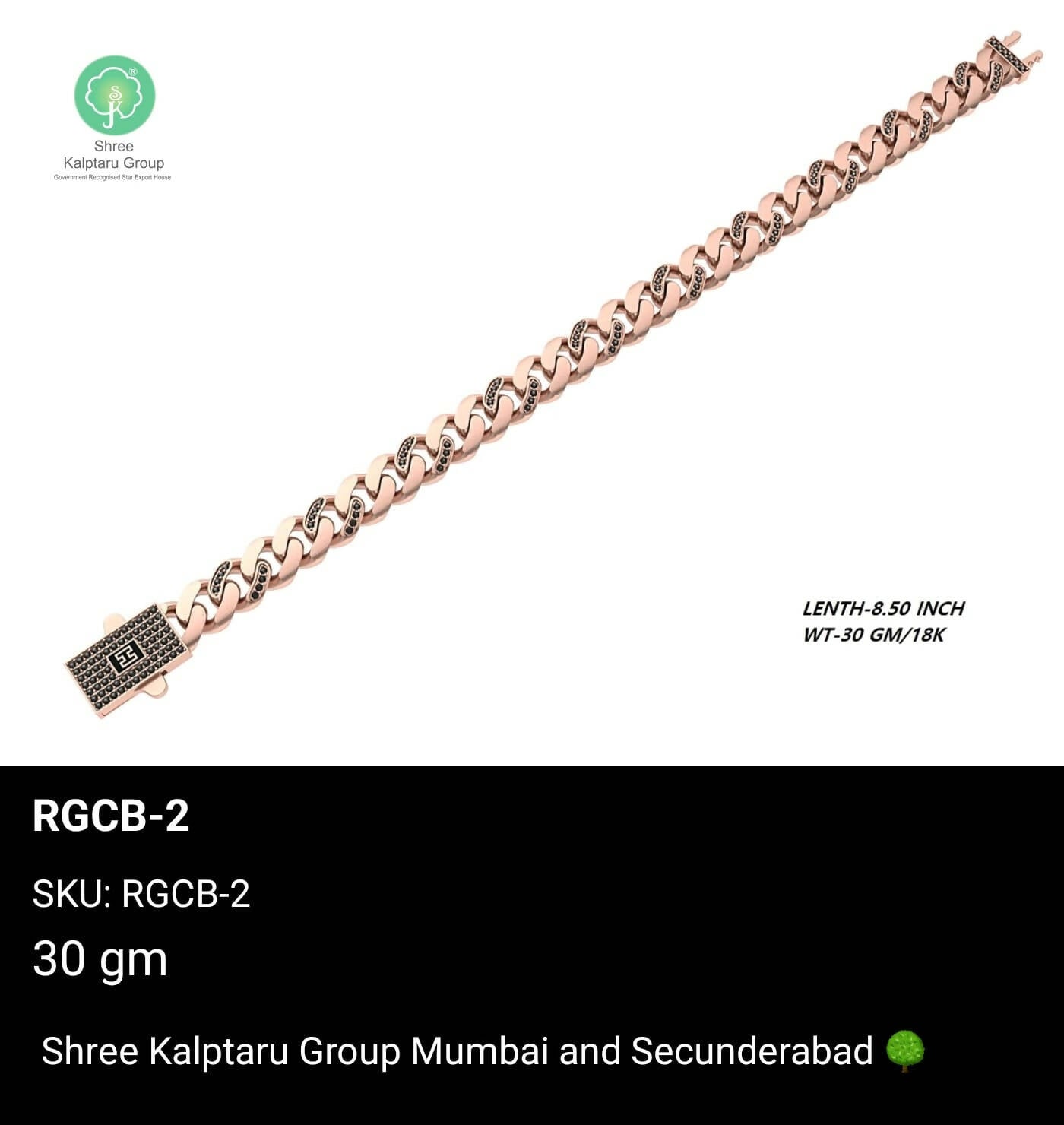 Rose Gold Gents Bracelet Sarafa Bazar India