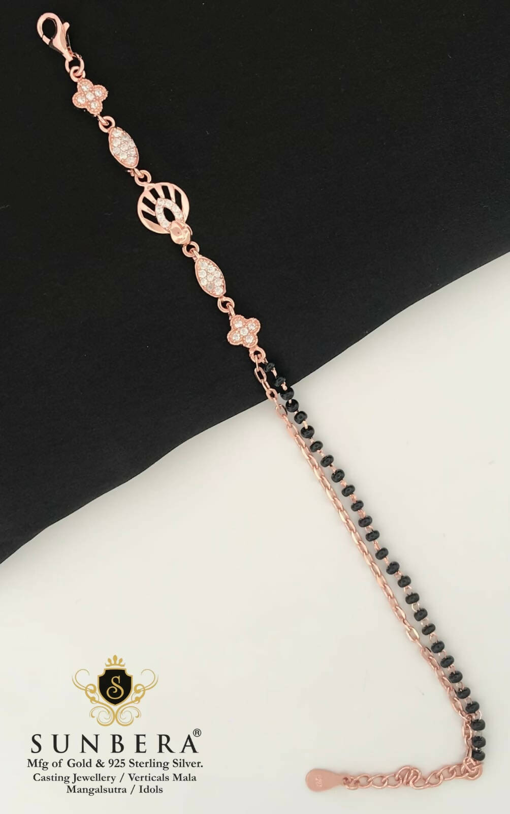 925 Silver Rose Gold Mangalsutra Bracelet Sarafa Bazar India