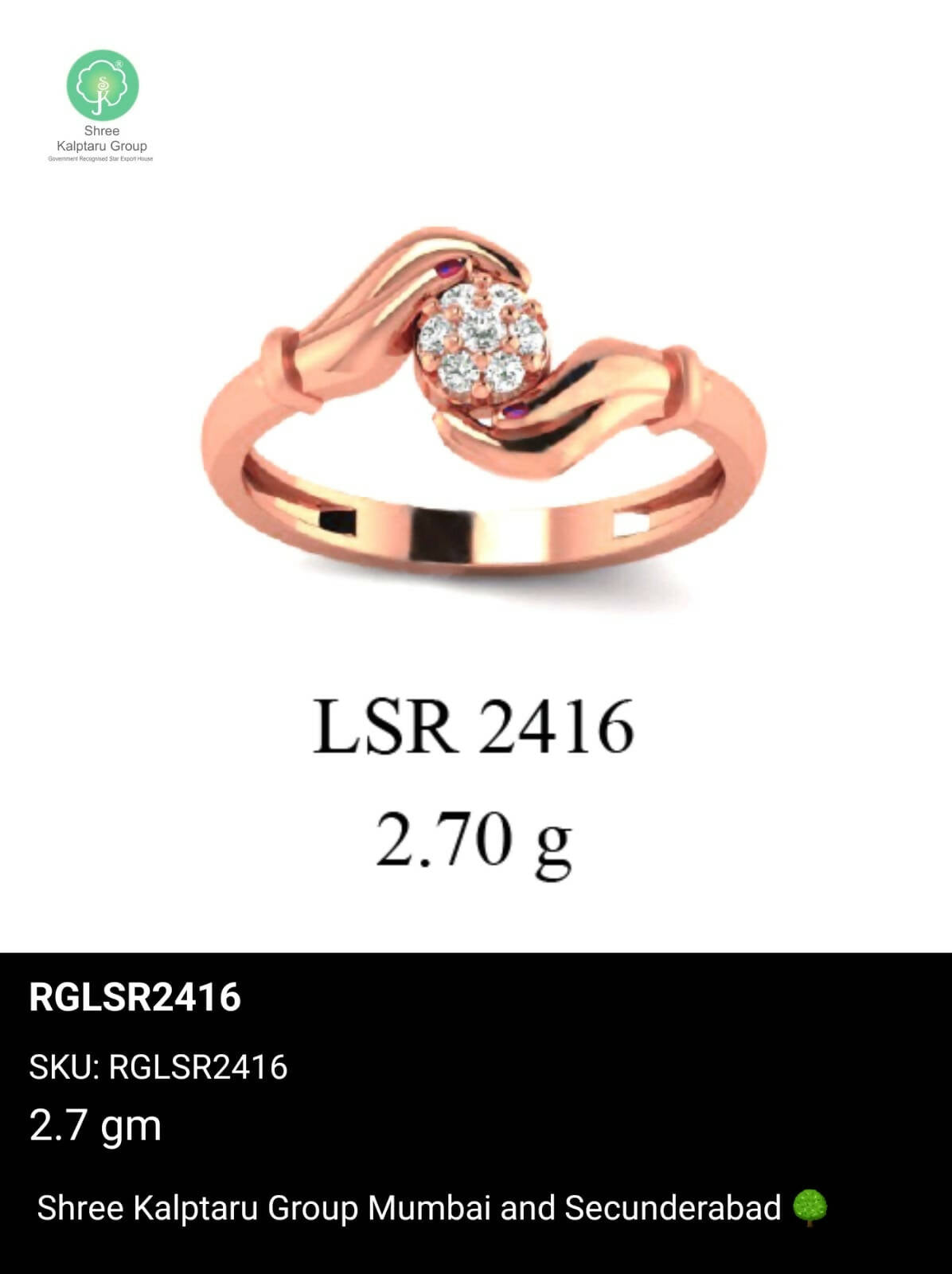 Light weight Rose Gold Ladies Rings Sarafa Bazar India