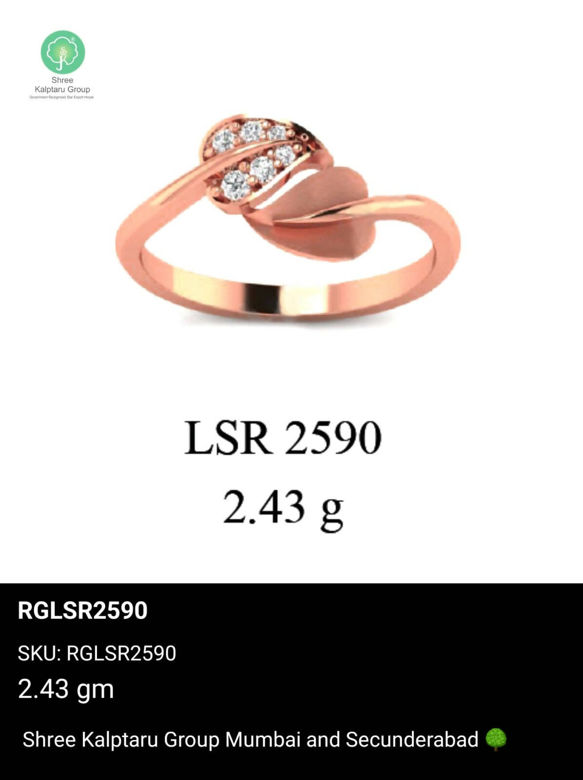 Light weight Rose Gold Ladies Rings Sarafa Bazar India