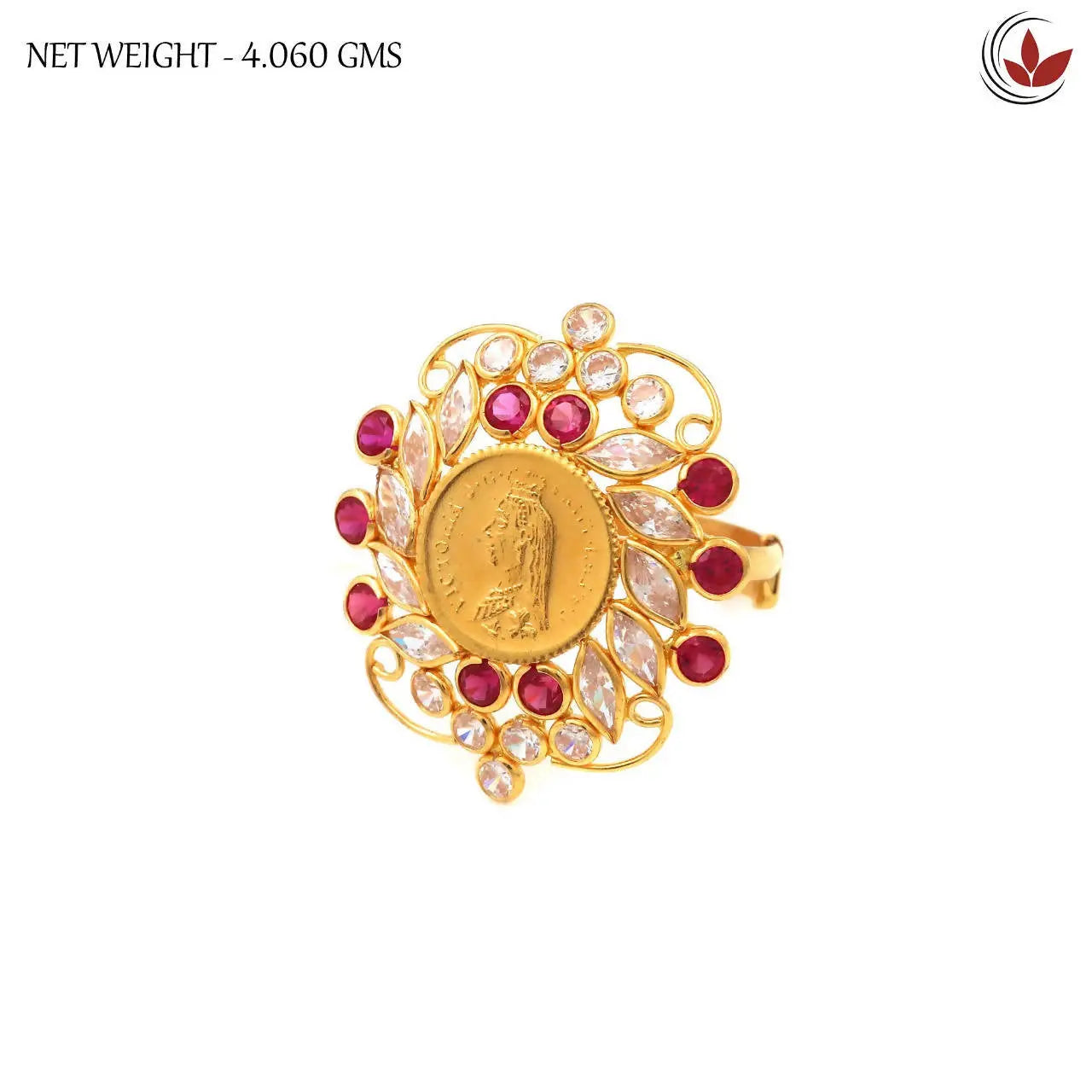 Light Weight Gold Stone Ladies Ring Sarafa Bazar India