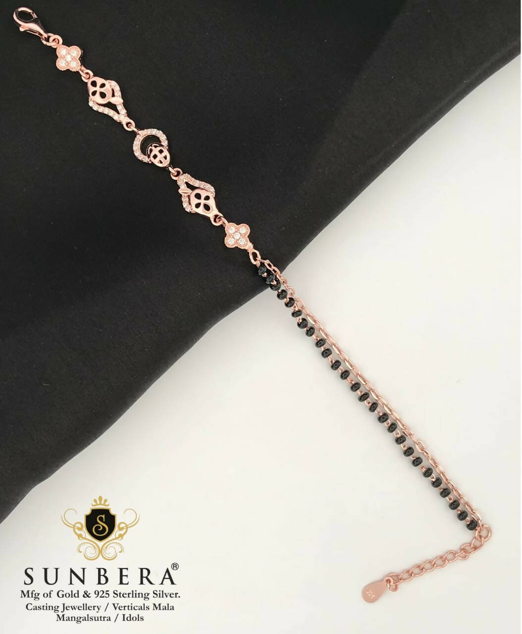 925 Silver Rose Gold Mangalsutra Bracelet Sarafa Bazar India