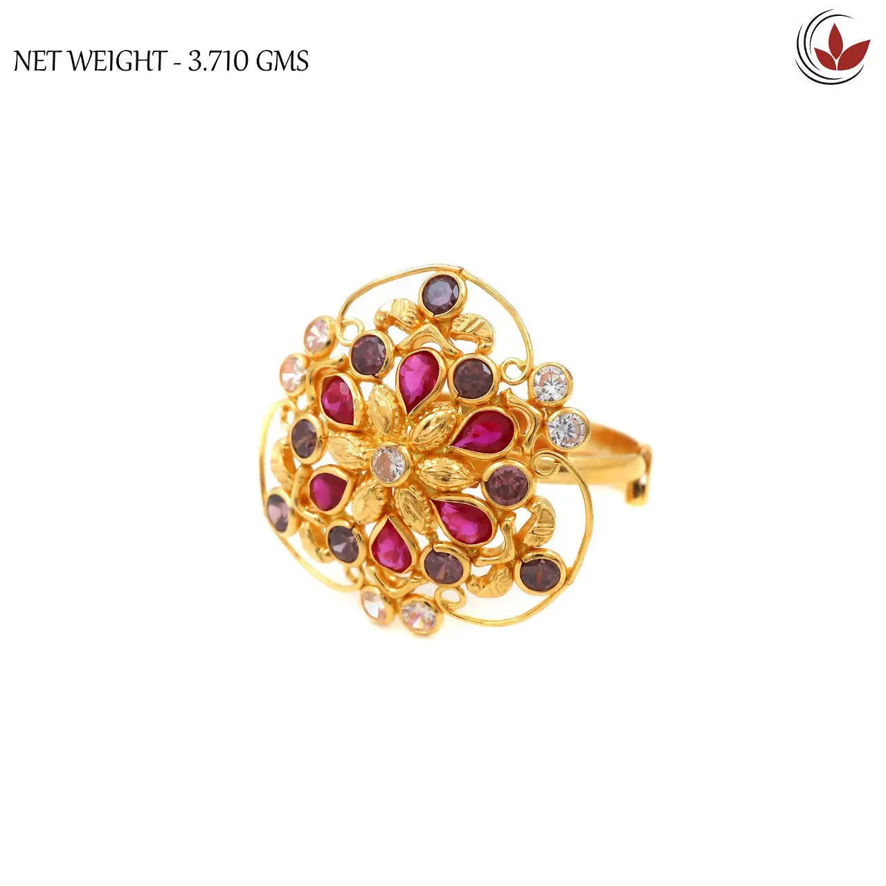 Light Weight Gold Stone Ladies Ring Sarafa Bazar India