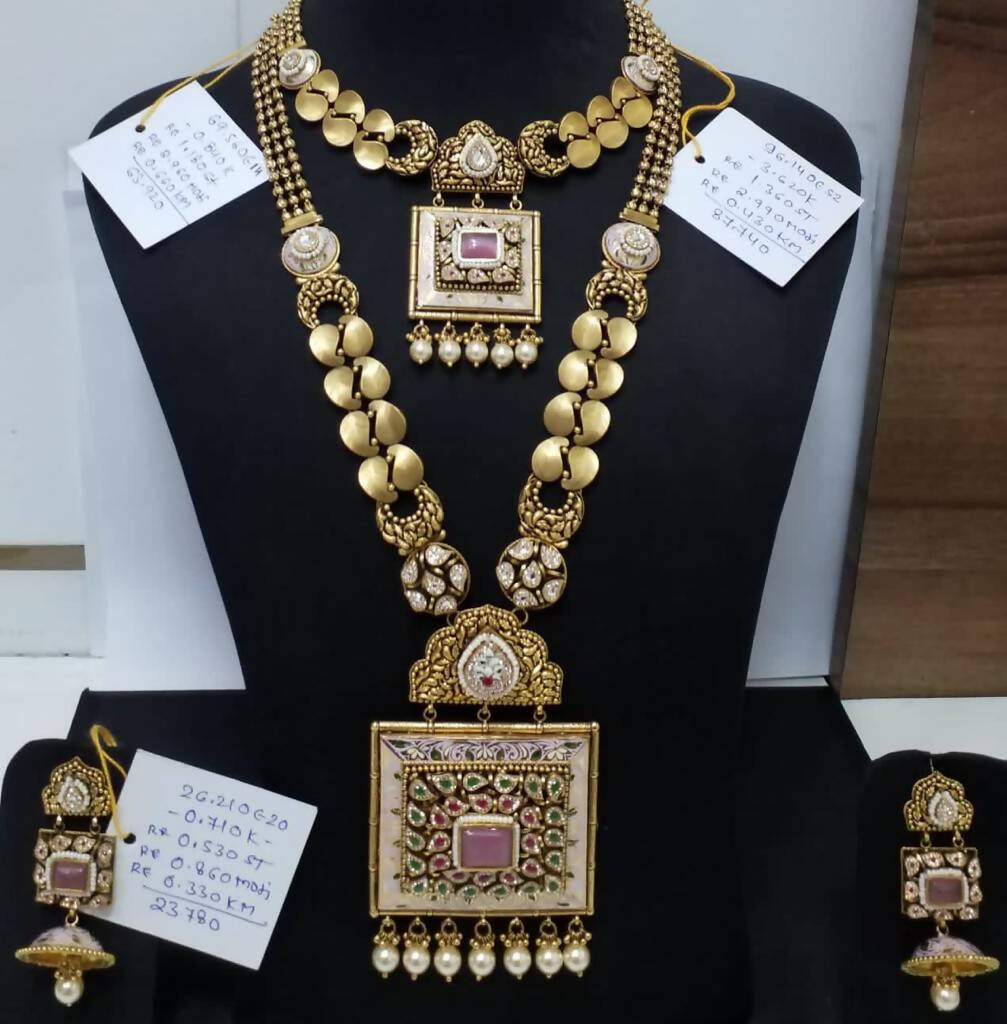 Kundan Antique Necklace & Long Set Sarafa Bazar India