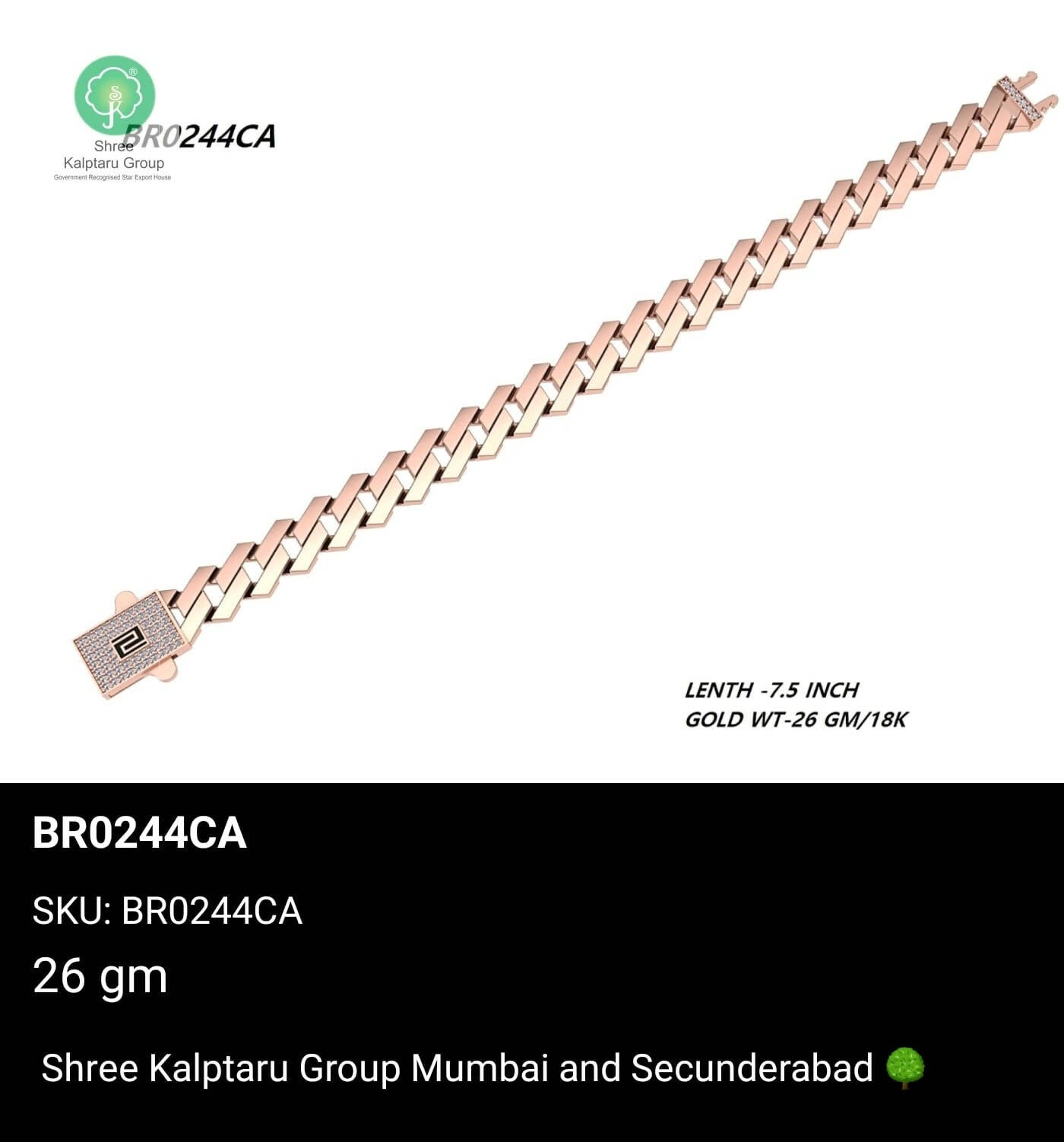 Rose Gold Gents Bracelet Sarafa Bazar India