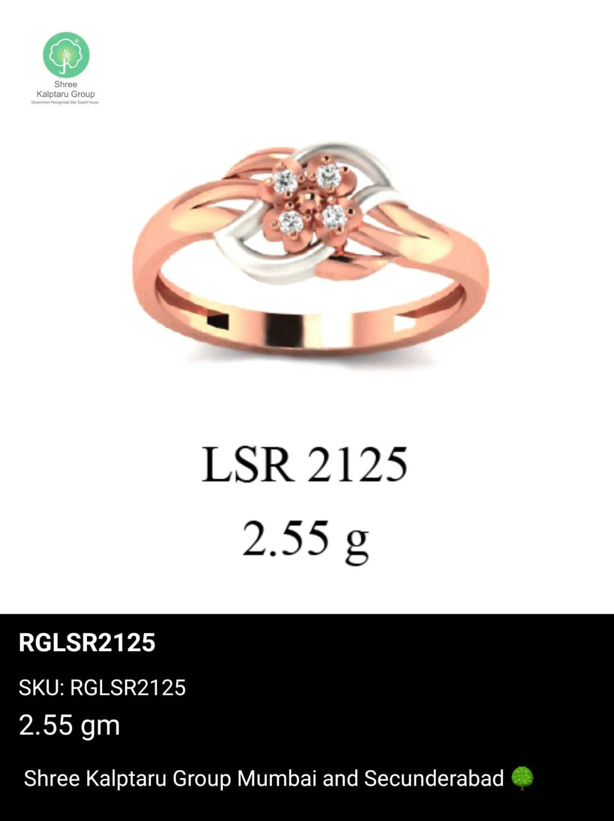 Light weight Rose Gold Ladies Rings Sarafa Bazar India