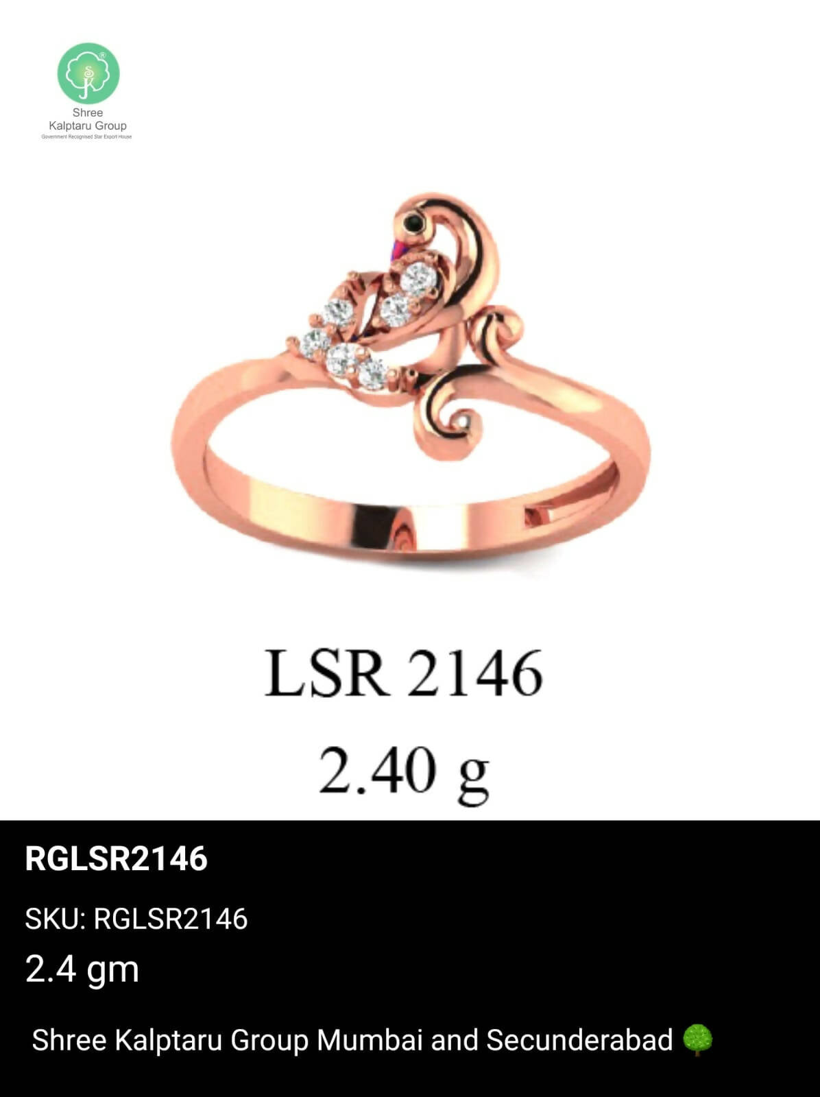 Light weight Rose Gold Ladies Rings Sarafa Bazar India