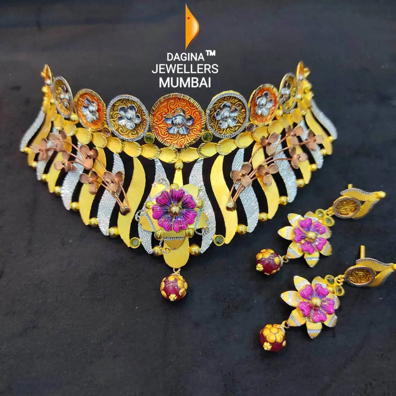 Fancy Rose Gold Choker Sarafa Bazar India