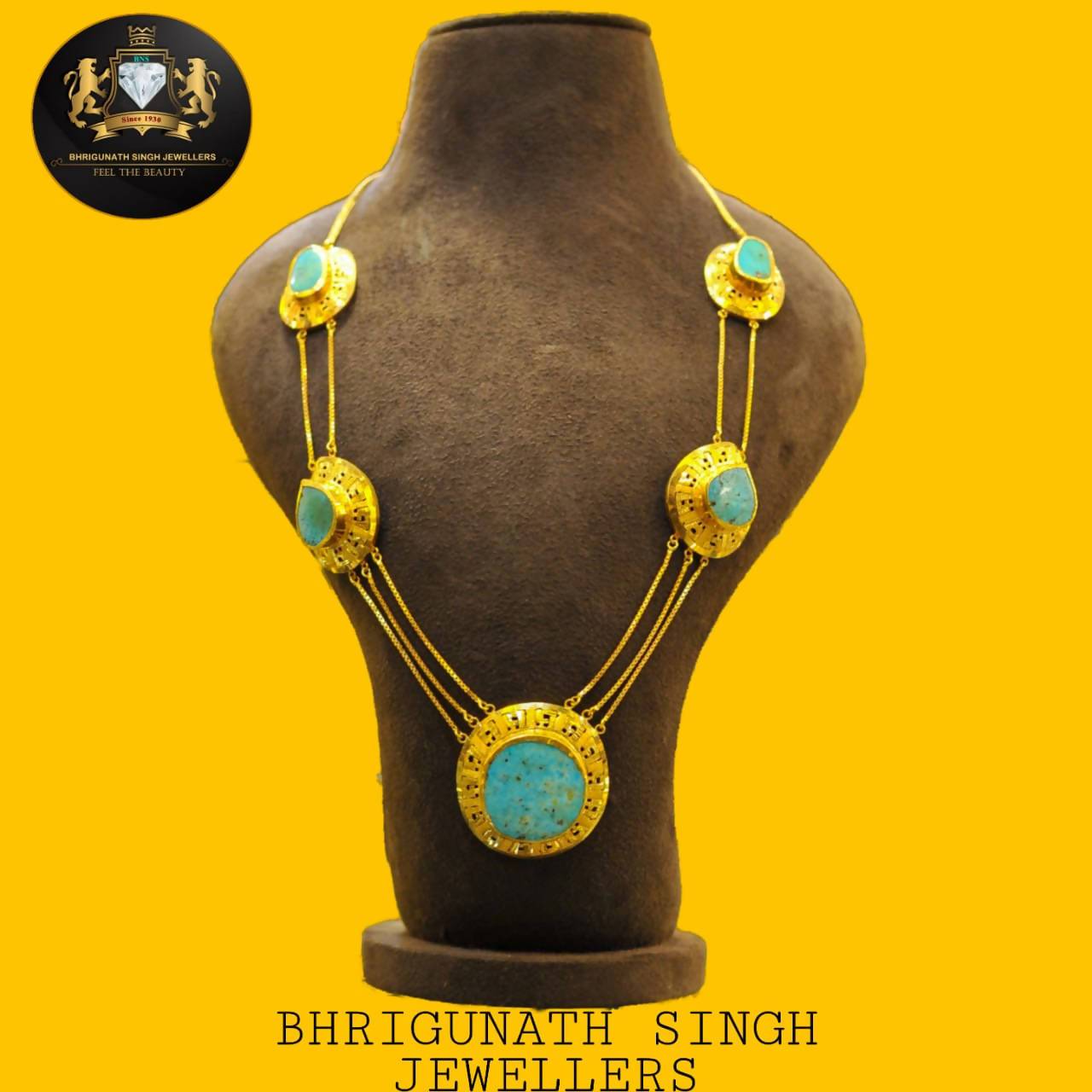24k Gold Tibetan Necklace with Precious Stones Sarafa Bazar