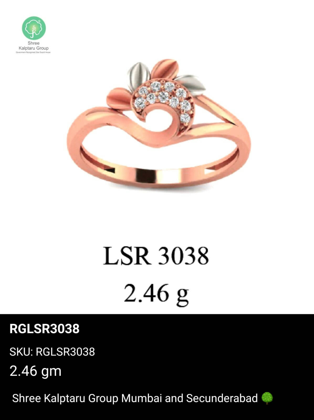 Light weight Rose Gold Ladies Rings Sarafa Bazar India