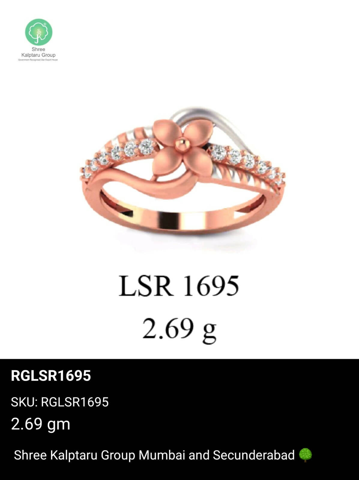 Light weight Rose Gold Ladies Rings Sarafa Bazar India