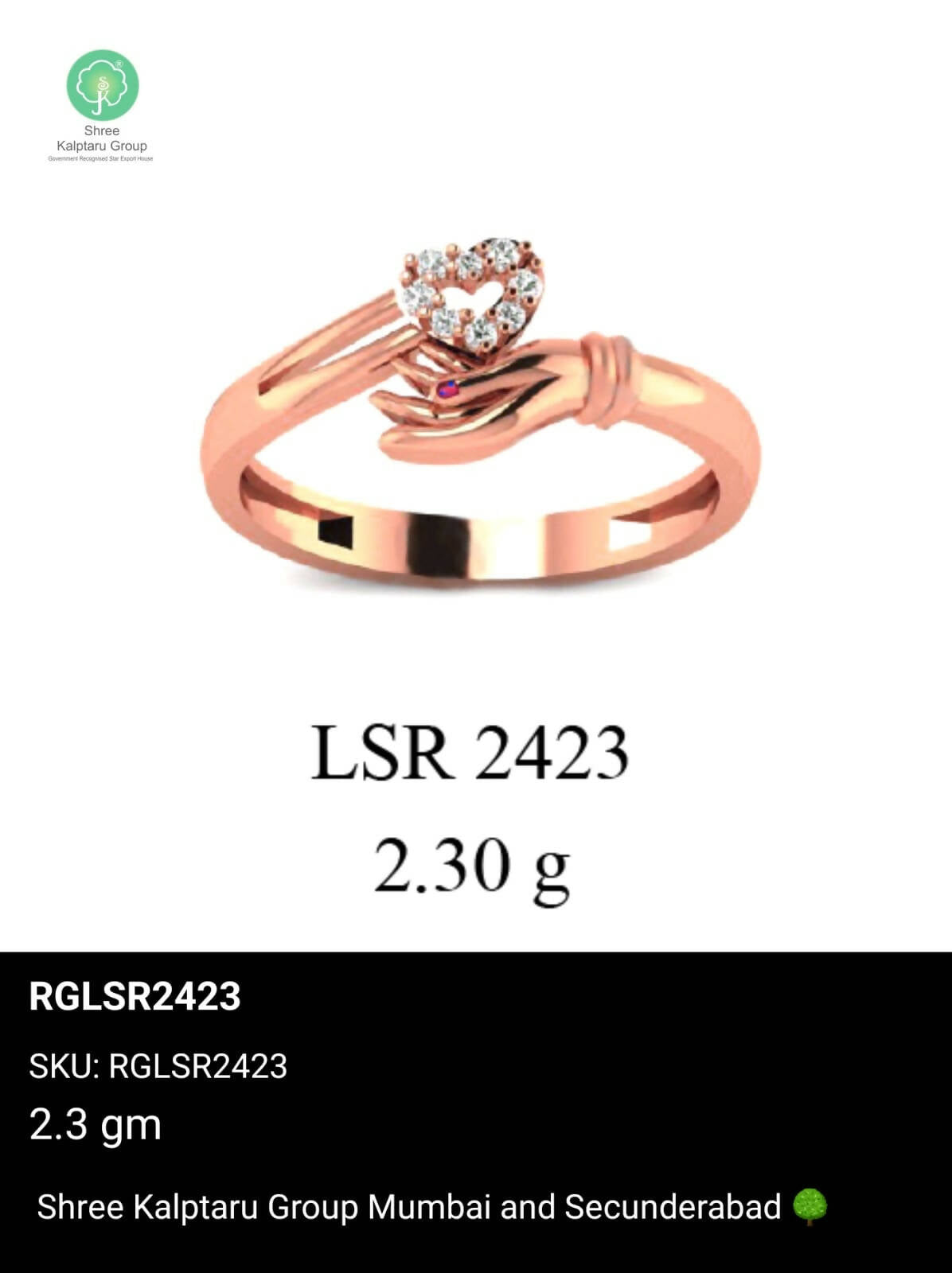 Light weight Rose Gold Ladies Rings Sarafa Bazar India