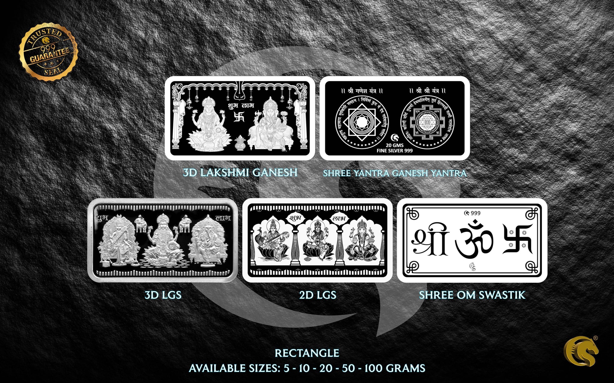 Rectangle Gods and Goddesses Silver Bars 999 | Omkar Mint Sarafa Bazar