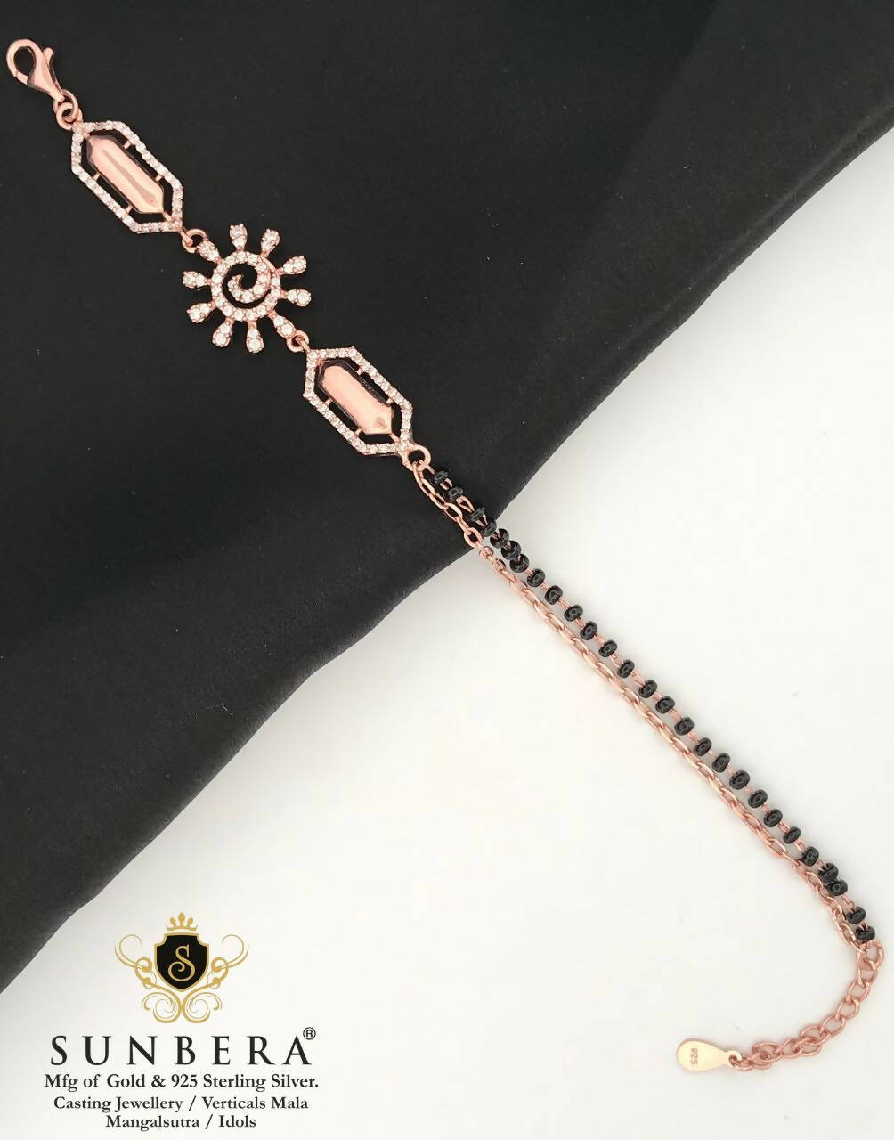 925 Silver Rose Gold Mangalsutra Bracelet Sarafa Bazar India