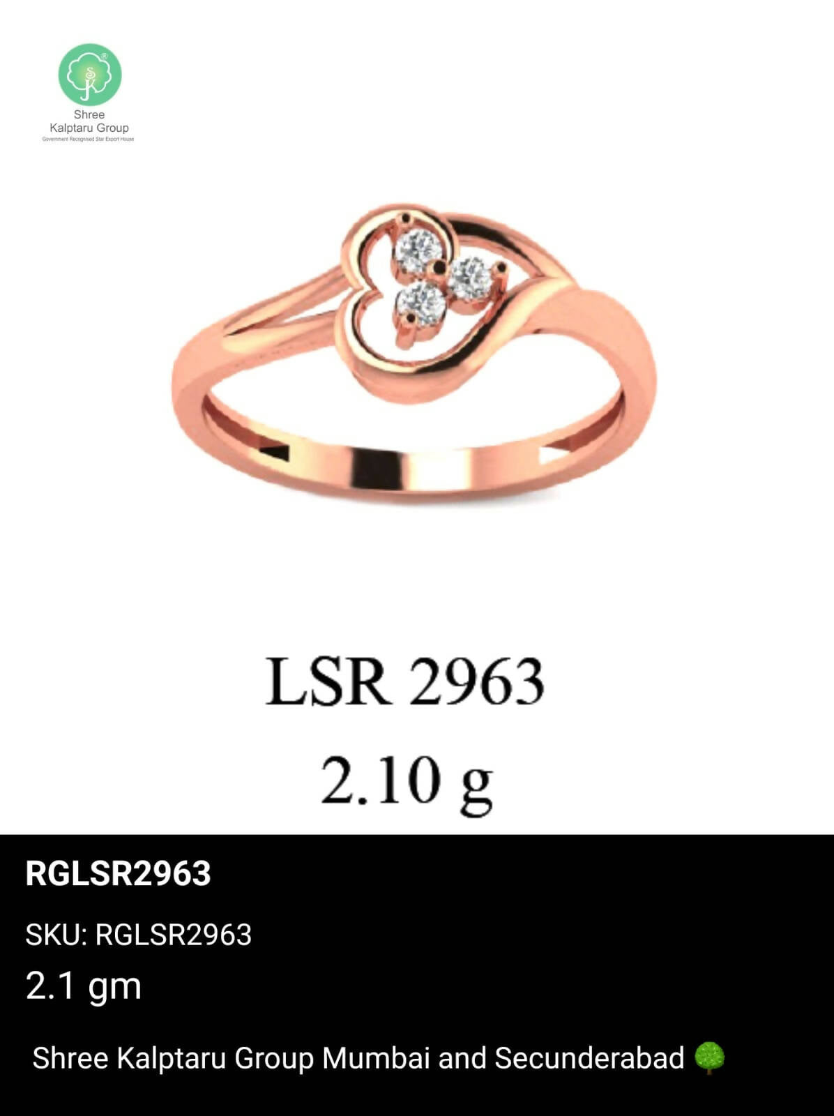 Light weight Rose Gold Ladies Rings Sarafa Bazar India