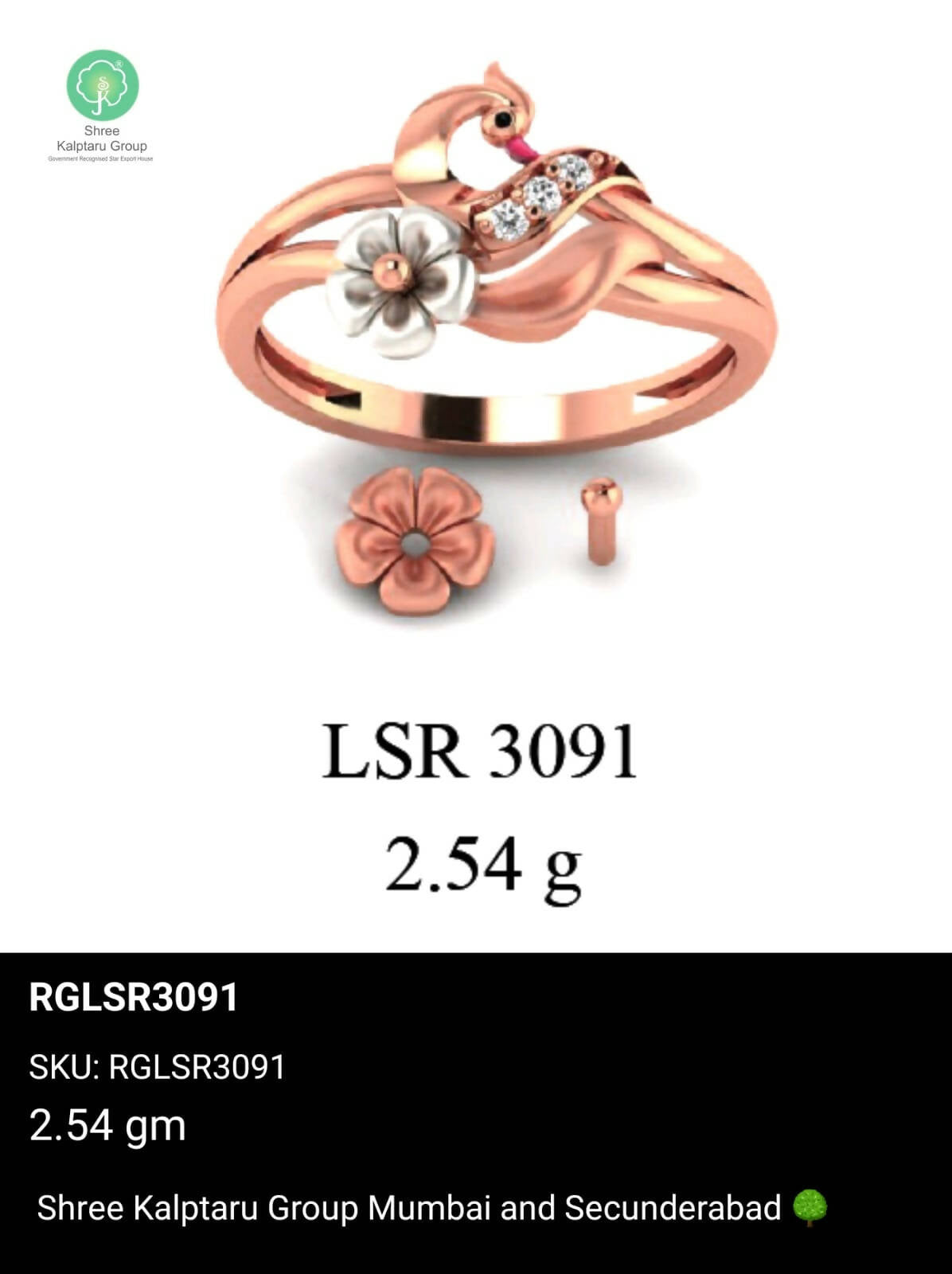 Light weight Rose Gold Ladies Rings Sarafa Bazar India