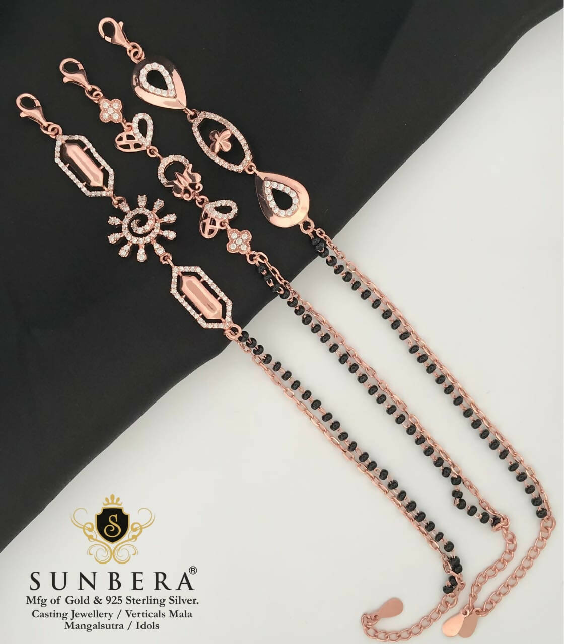 925 Silver Rose Gold Mangalsutra Bracelet Sarafa Bazar India