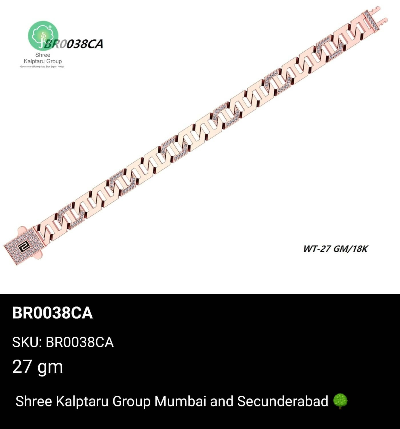 Rose Gold Gents Bracelet Sarafa Bazar India