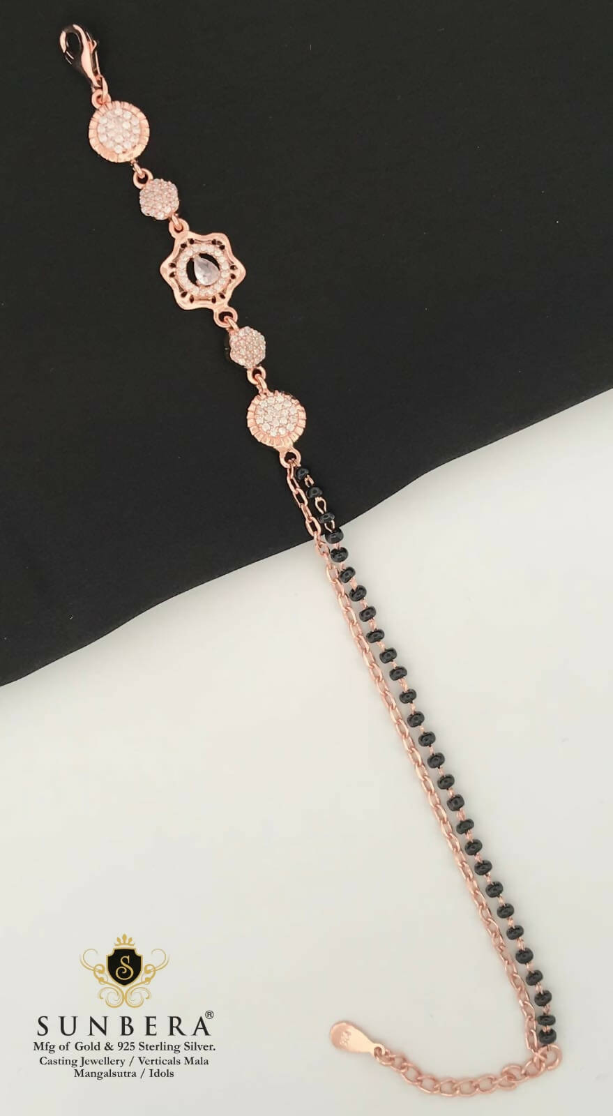 925 Silver Rose Gold Mangalsutra Bracelet Sarafa Bazar India