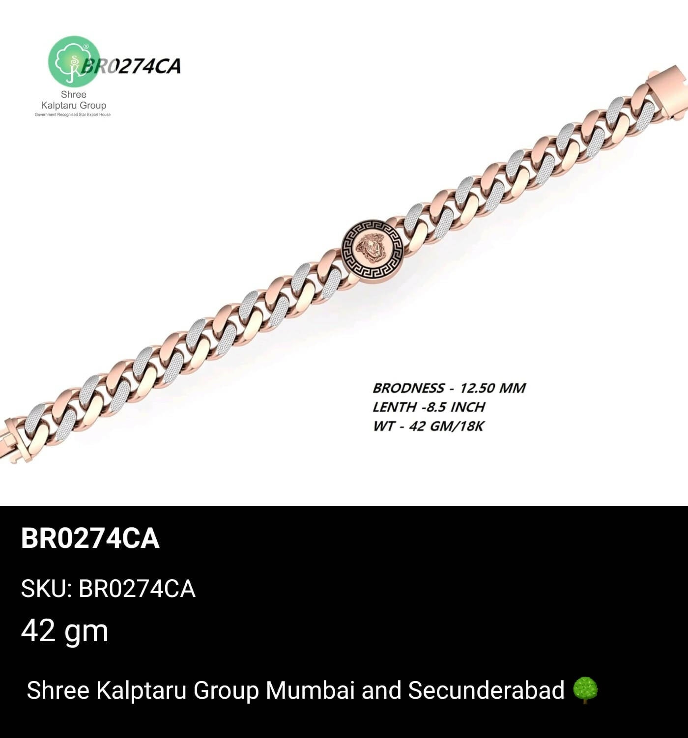 Rose Gold Gents Bracelet Sarafa Bazar India