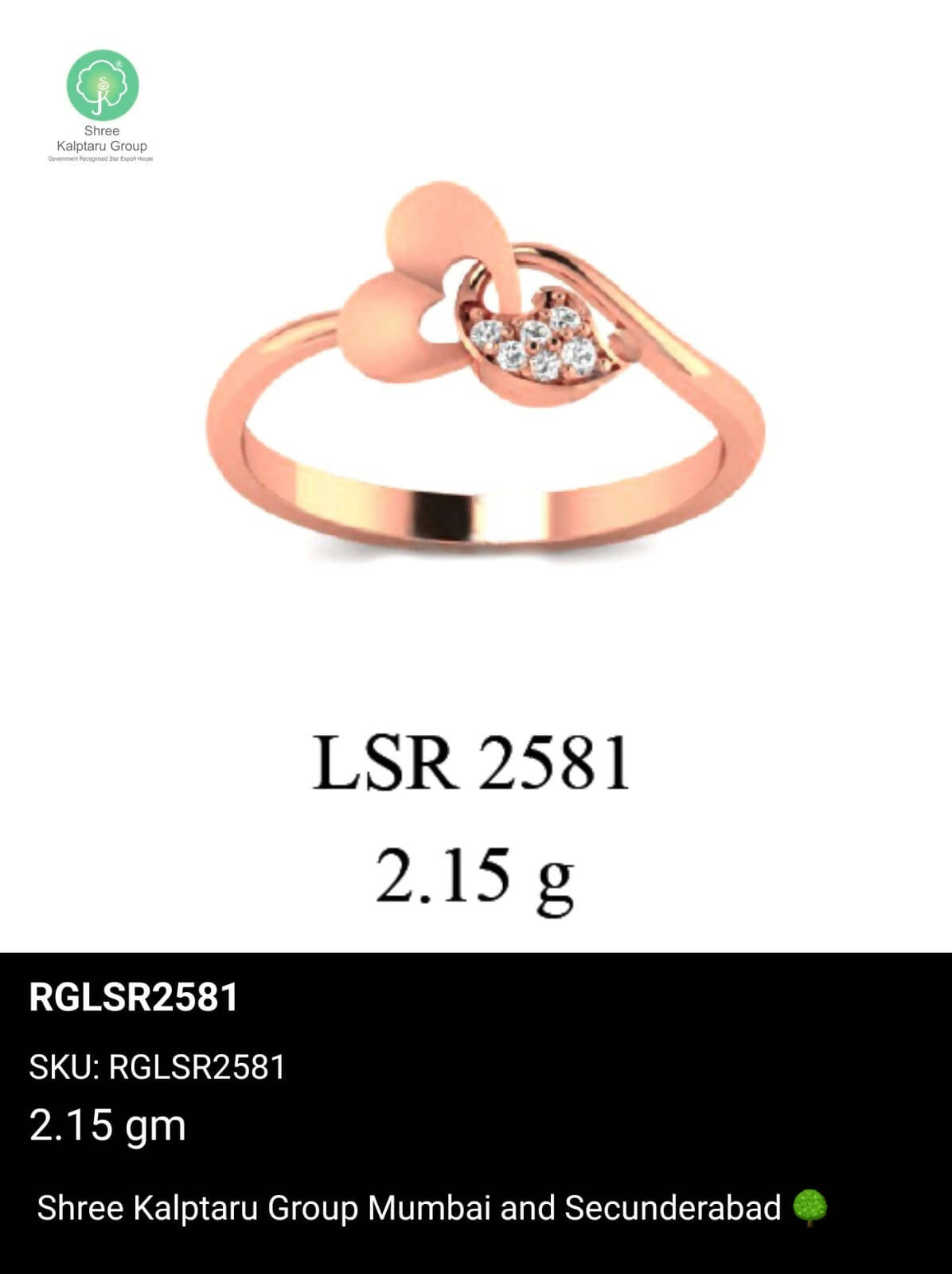 Light weight Rose Gold Ladies Rings Sarafa Bazar India