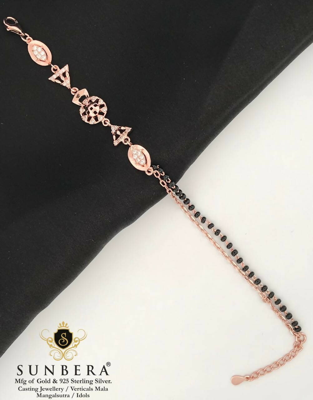 925 Silver Rose Gold Mangalsutra Bracelet Sarafa Bazar India