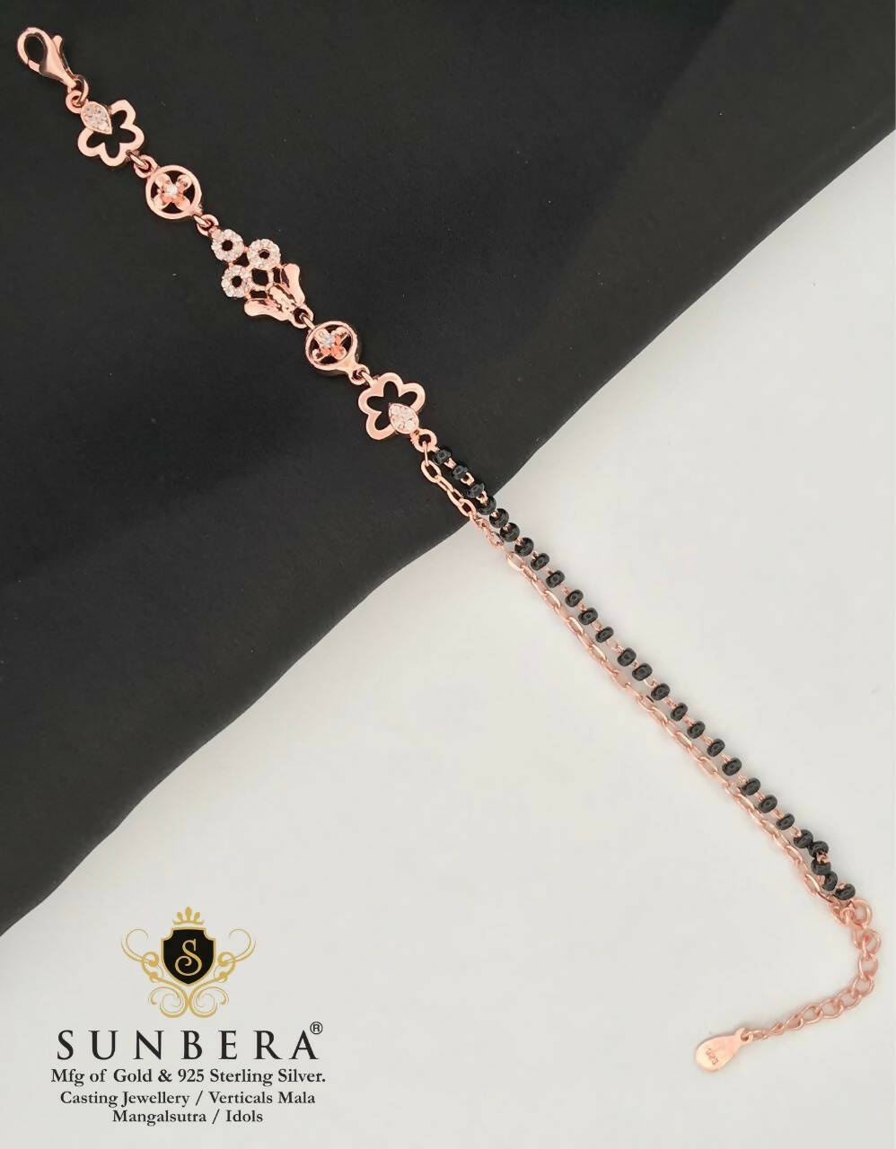 925 Silver Rose Gold Mangalsutra Bracelet Sarafa Bazar India