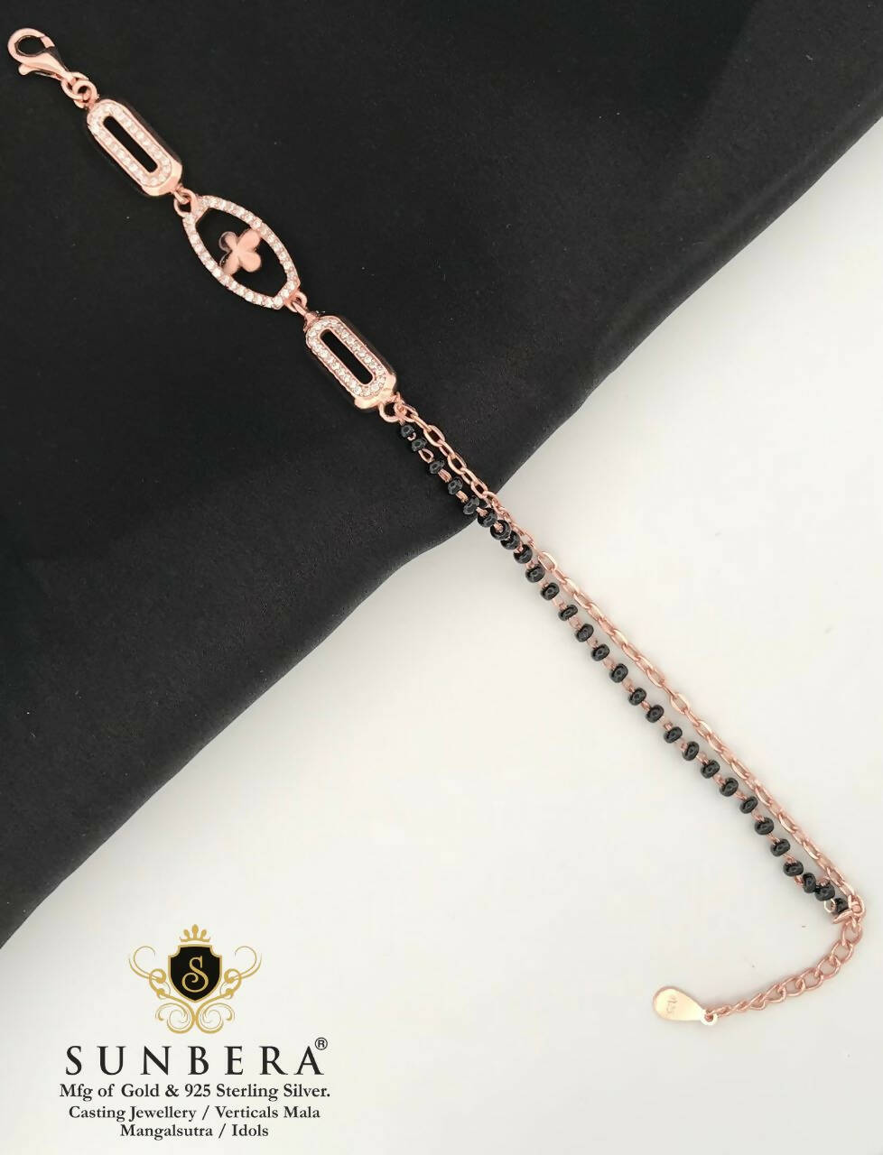 925 Silver Rose Gold Mangalsutra Bracelet Sarafa Bazar India