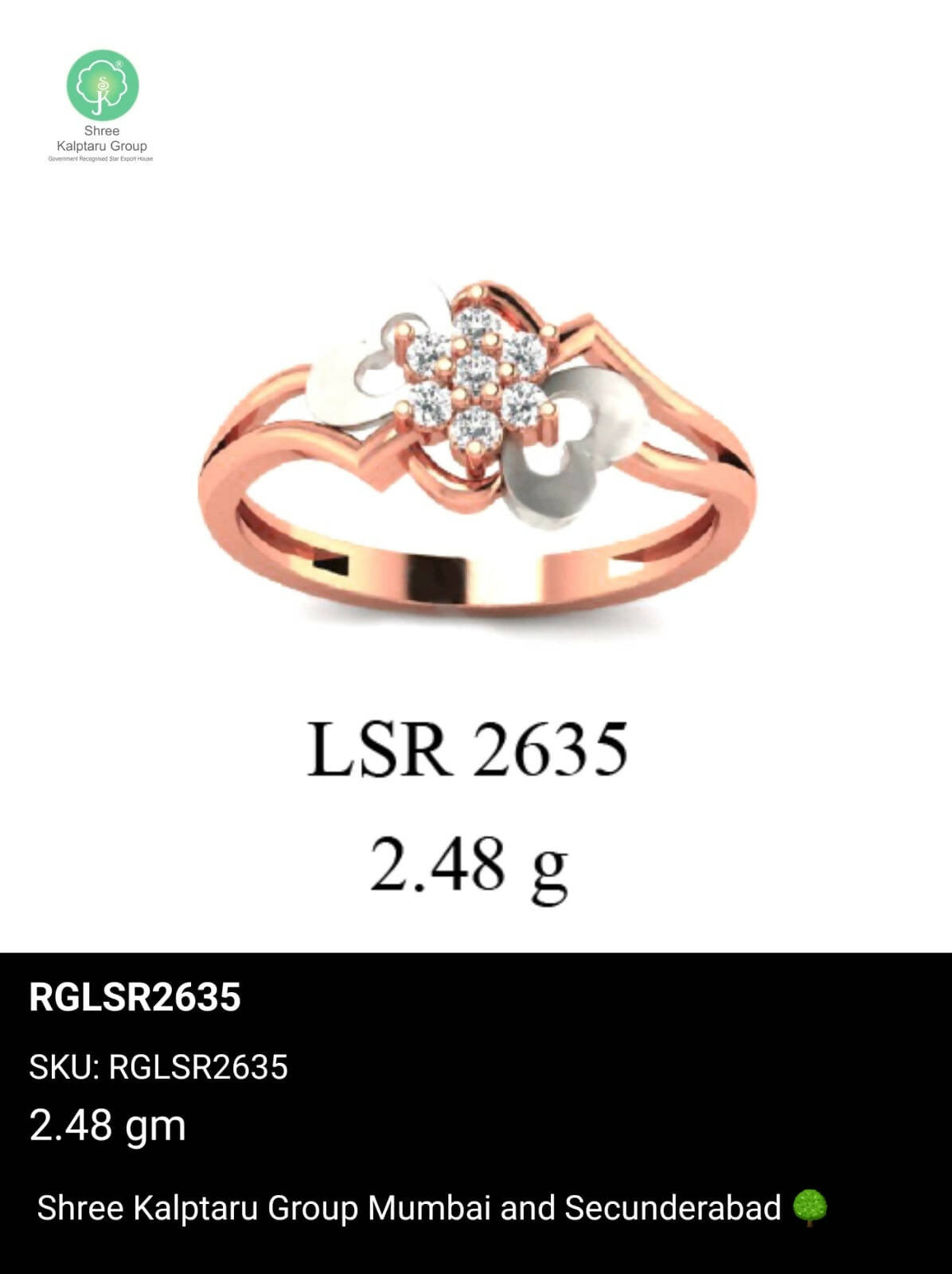 Light weight Rose Gold Ladies Rings Sarafa Bazar India