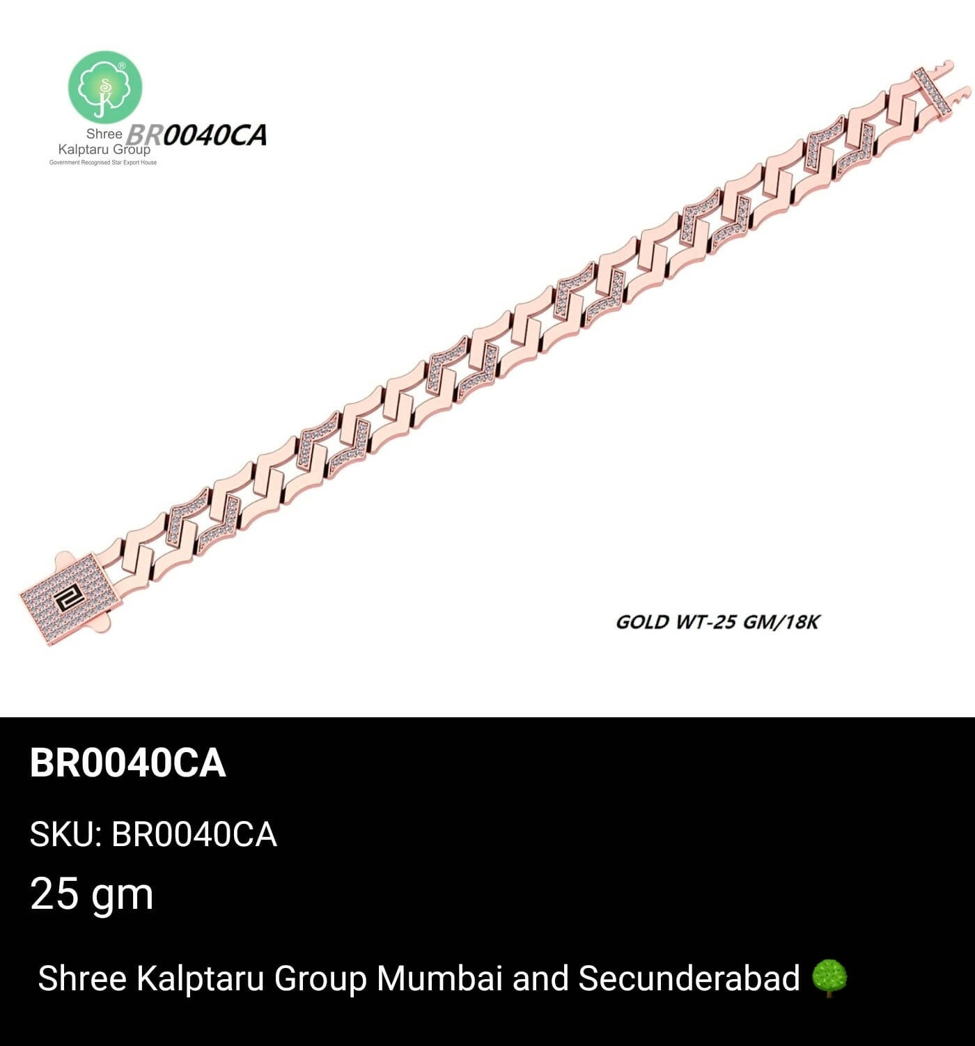 Rose Gold Gents Bracelet Sarafa Bazar India