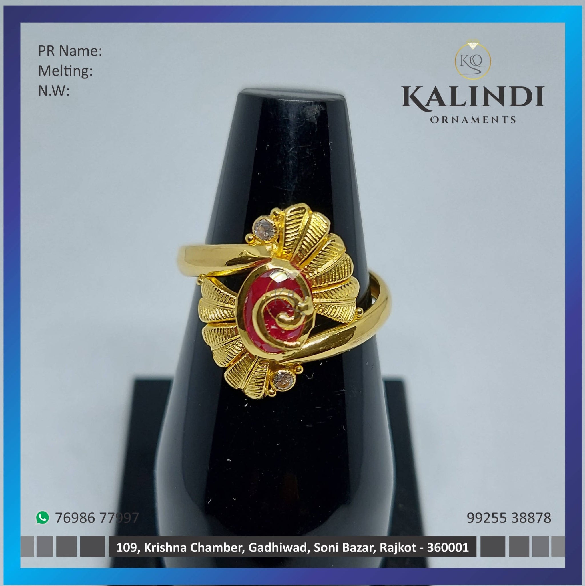 Light Weight Gold Stone Ladies Ring Sarafa Bazar India