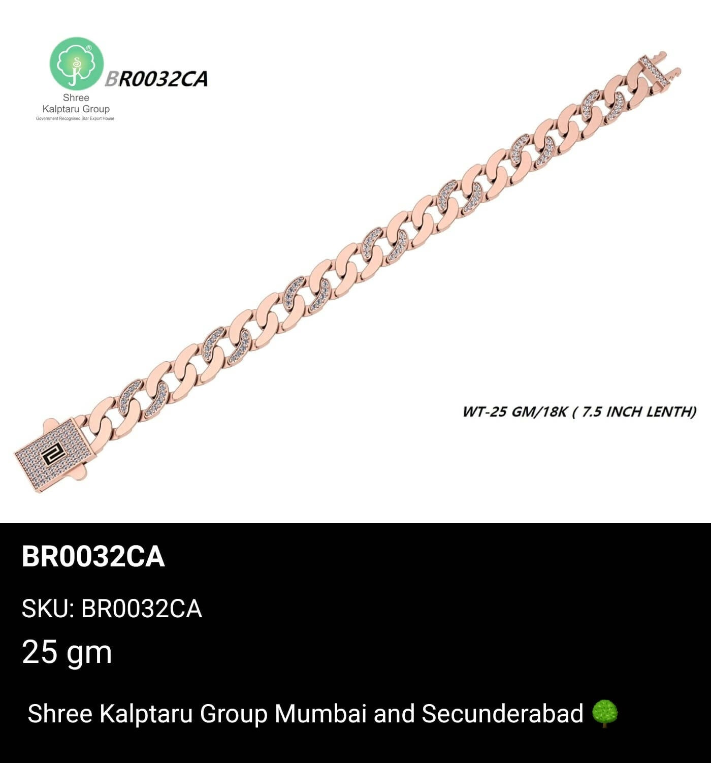 Rose Gold Gents Bracelet Sarafa Bazar India