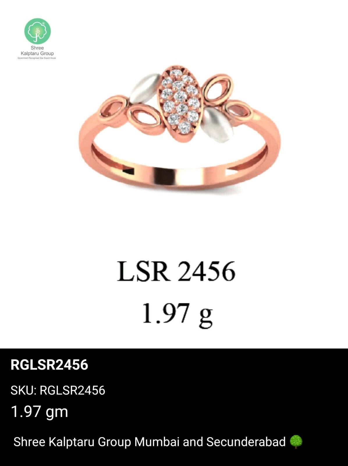 Light weight Rose Gold Ladies Rings Sarafa Bazar India